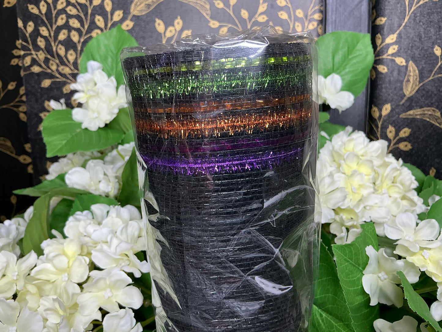 Black Mesh with tinsel border