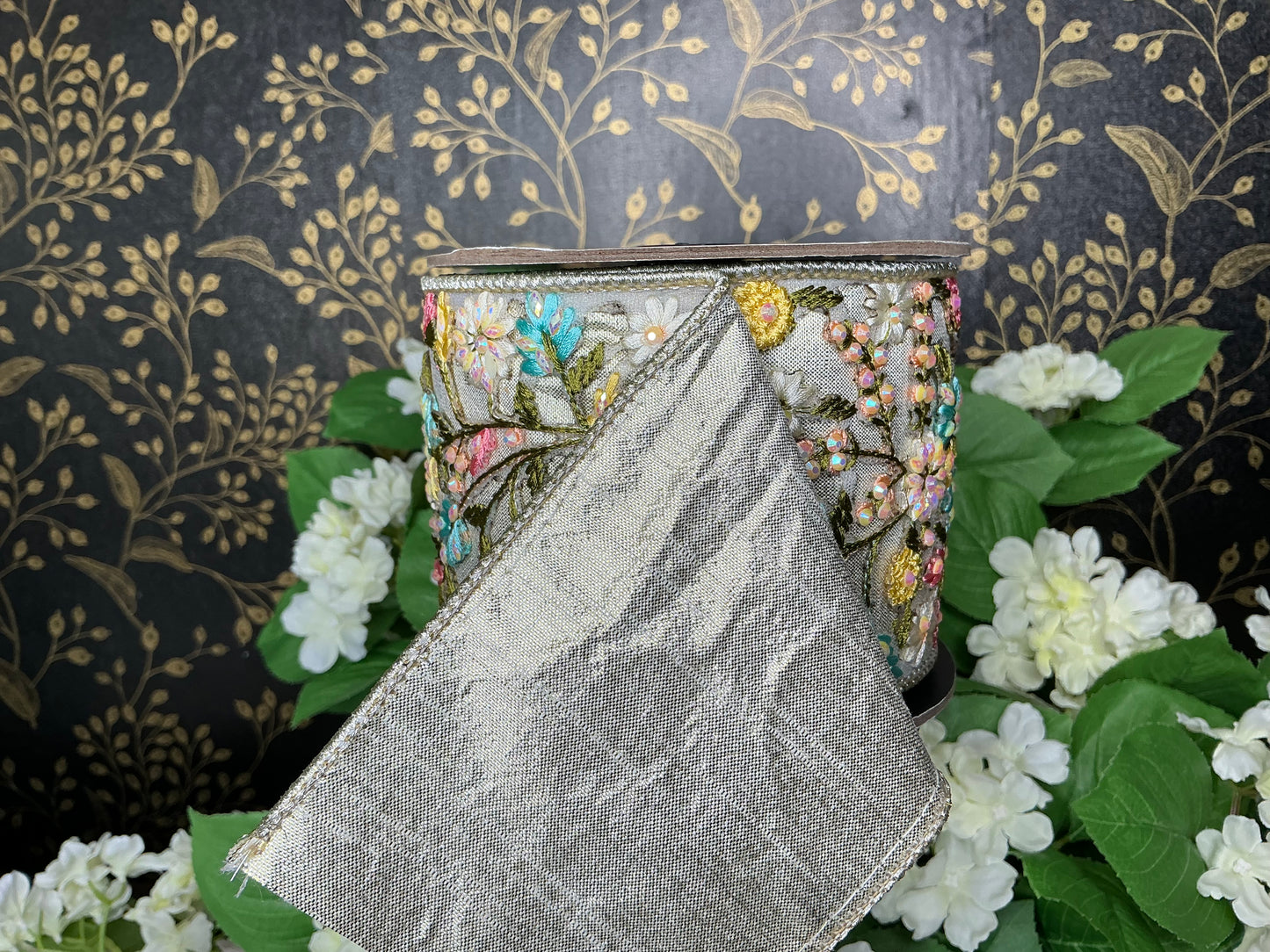Floral embroided beaded ribbon - d stevens - 05-1763