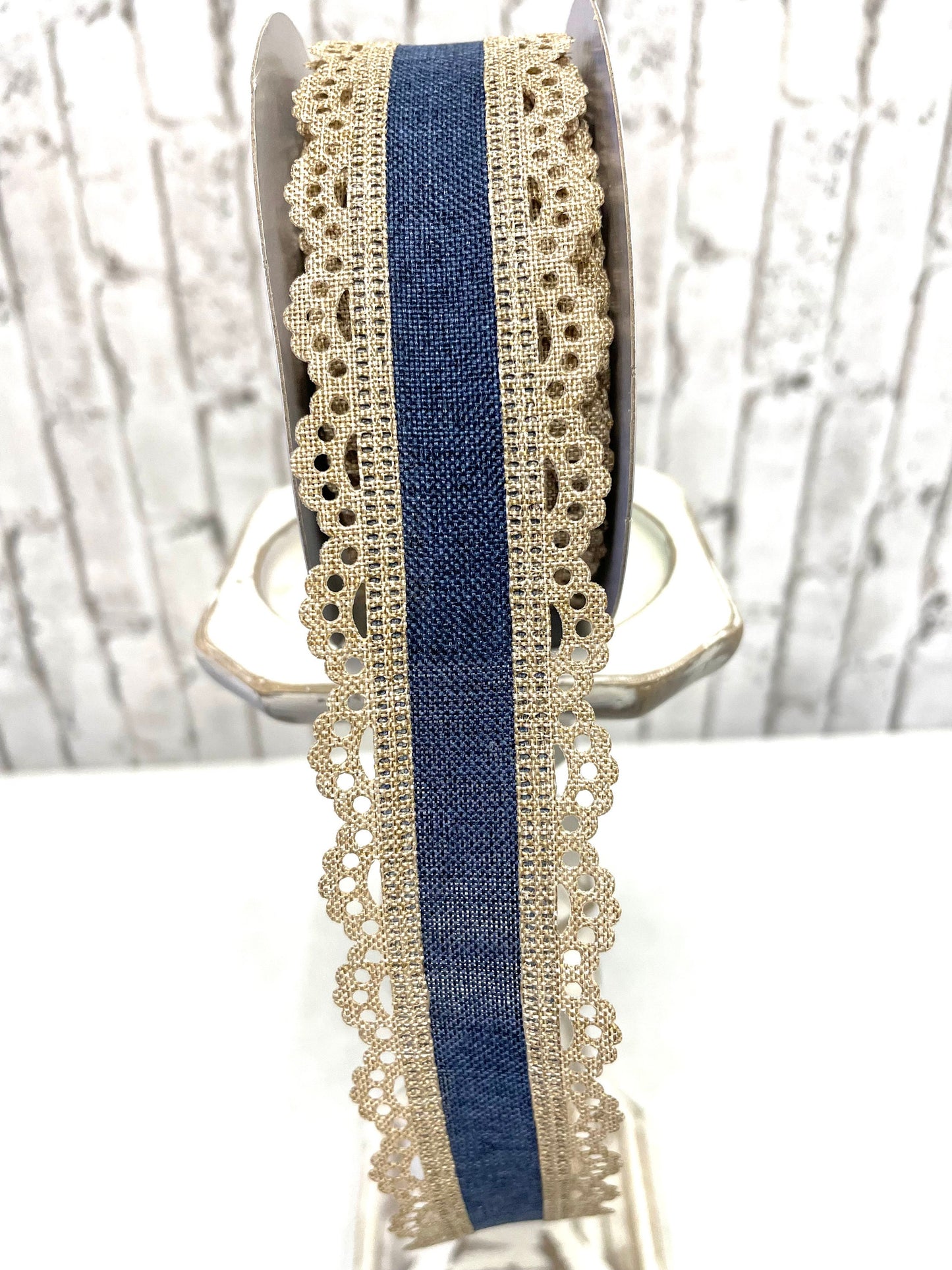 Everyday ribbon, RGA1541K6, denim royal burlap with scalloped edge ribbon, spring ribbon, summer ribbon, fall ribbon
