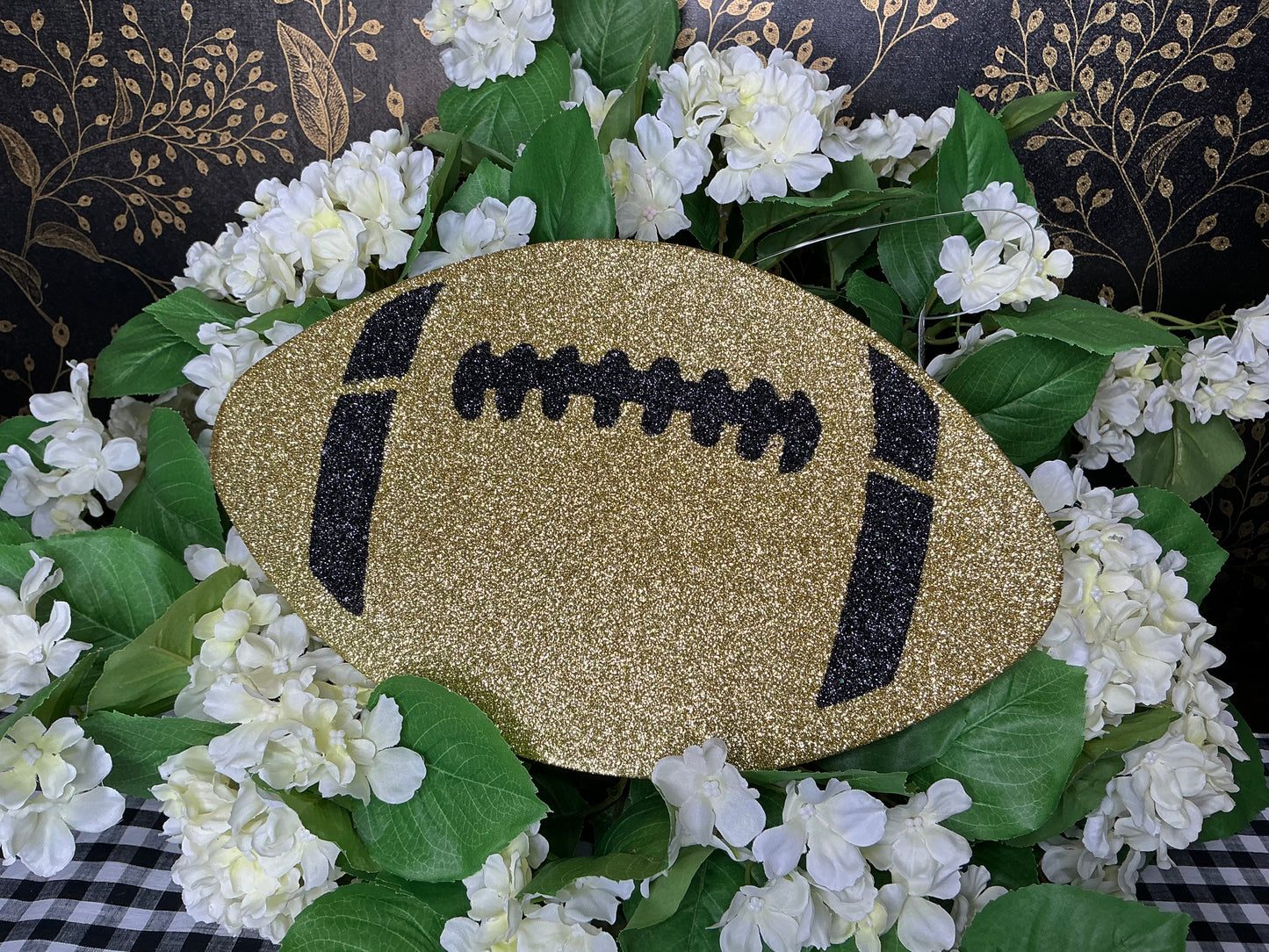 Gold/Black Glitter Football Wreath Attachment