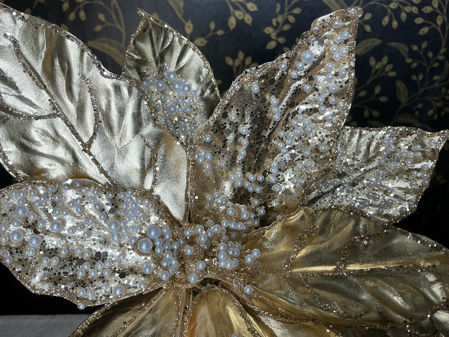 Metallic gold Poinsettia with pearls, XG1091-CH