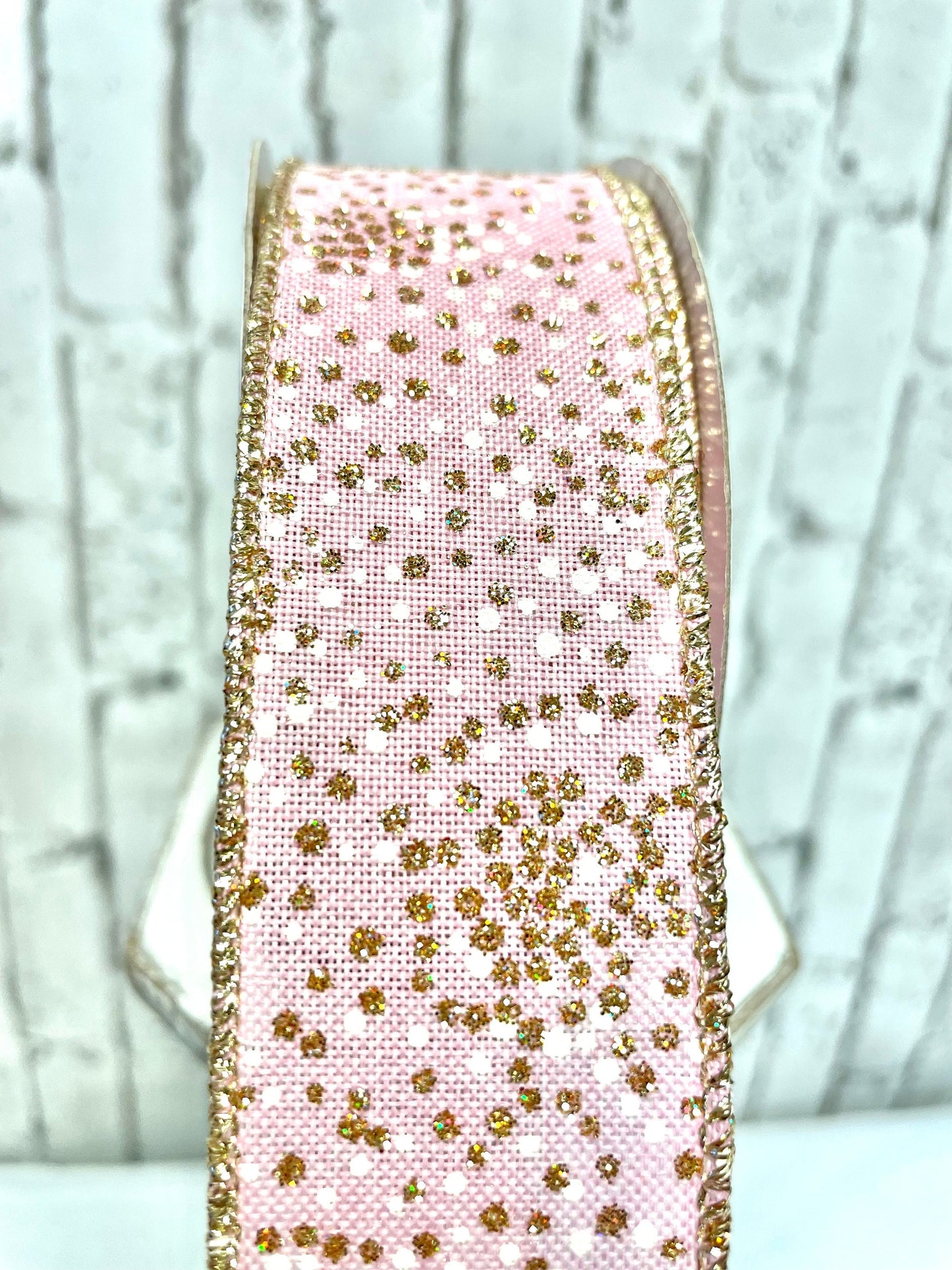 pink with white and gold glitter dots, RGC190915, everyday glitter dot ribbon, pink ribbon,mini dot ribbon, Swiss dot ribbon