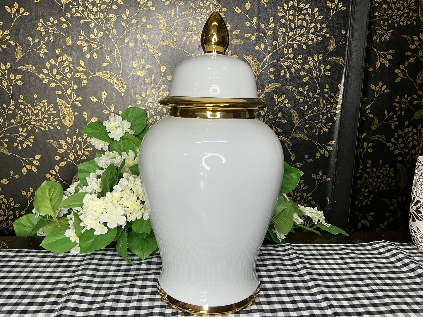 White/Gold Ginger Jar - 18”