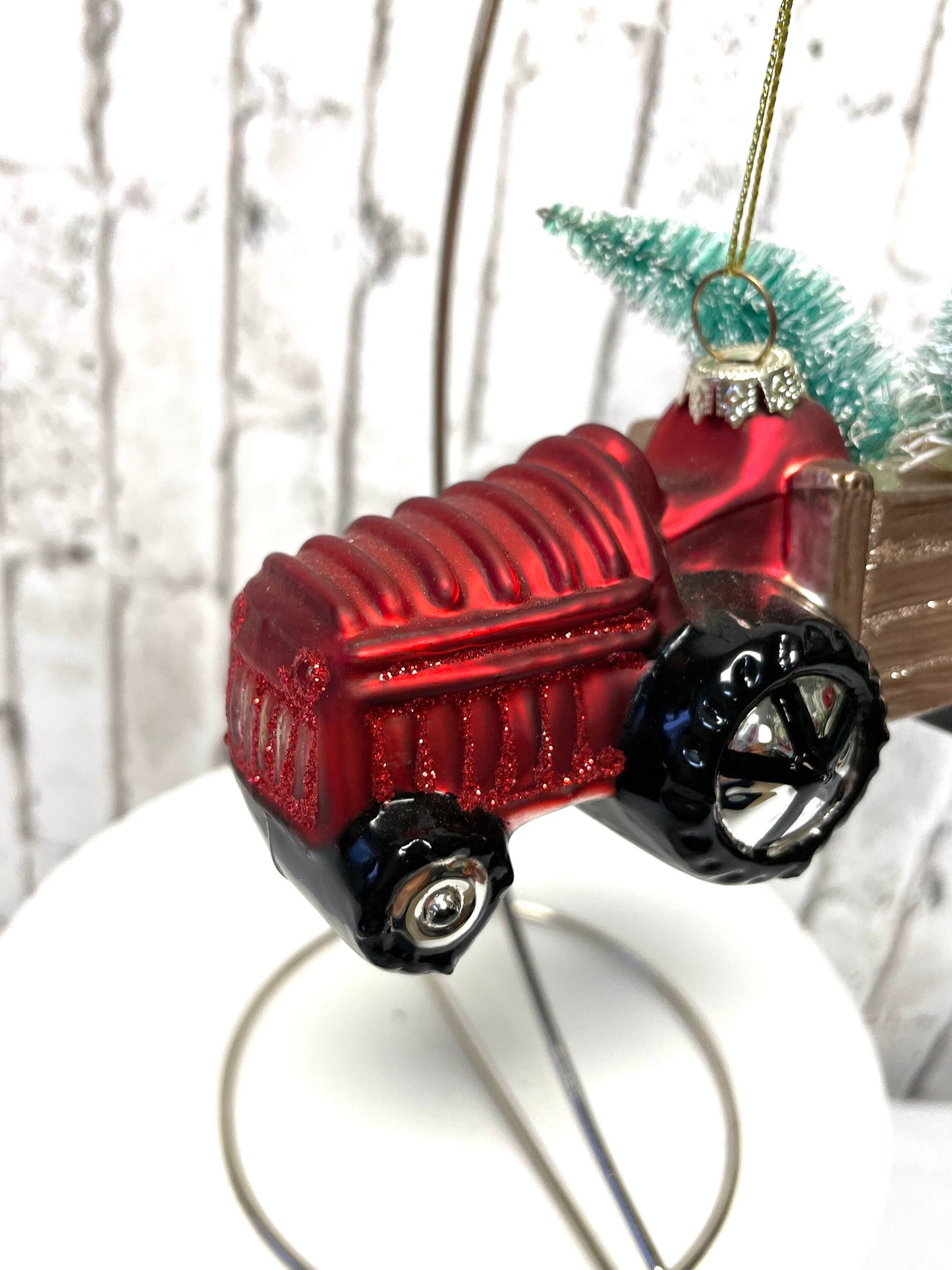 red tractor with tree Christmas ornament, wreath embellishment, unique gift