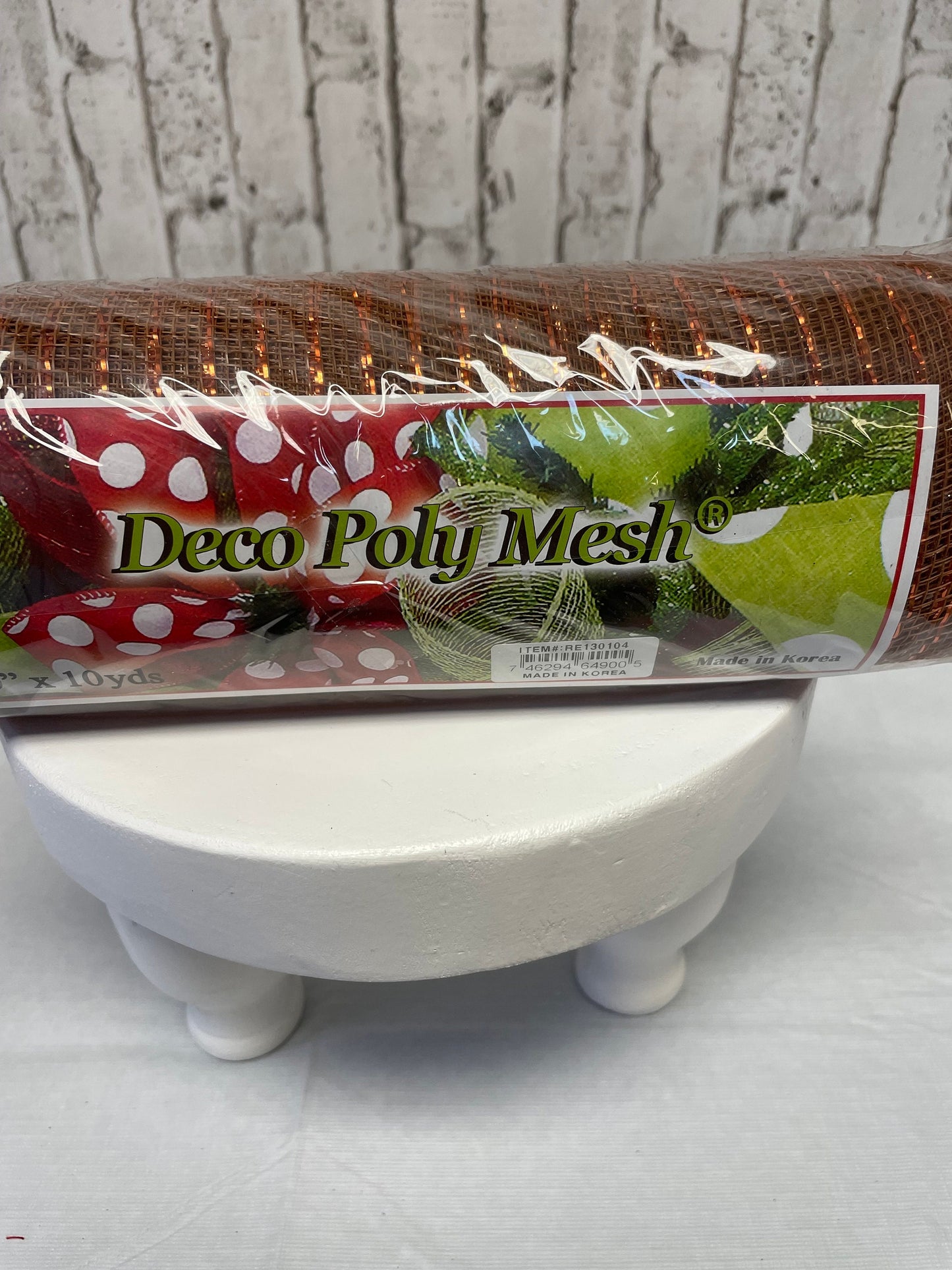 Coppery brown mesh with copper tinsel stripes, RE130104, fall mesh, thanksgiving mesh