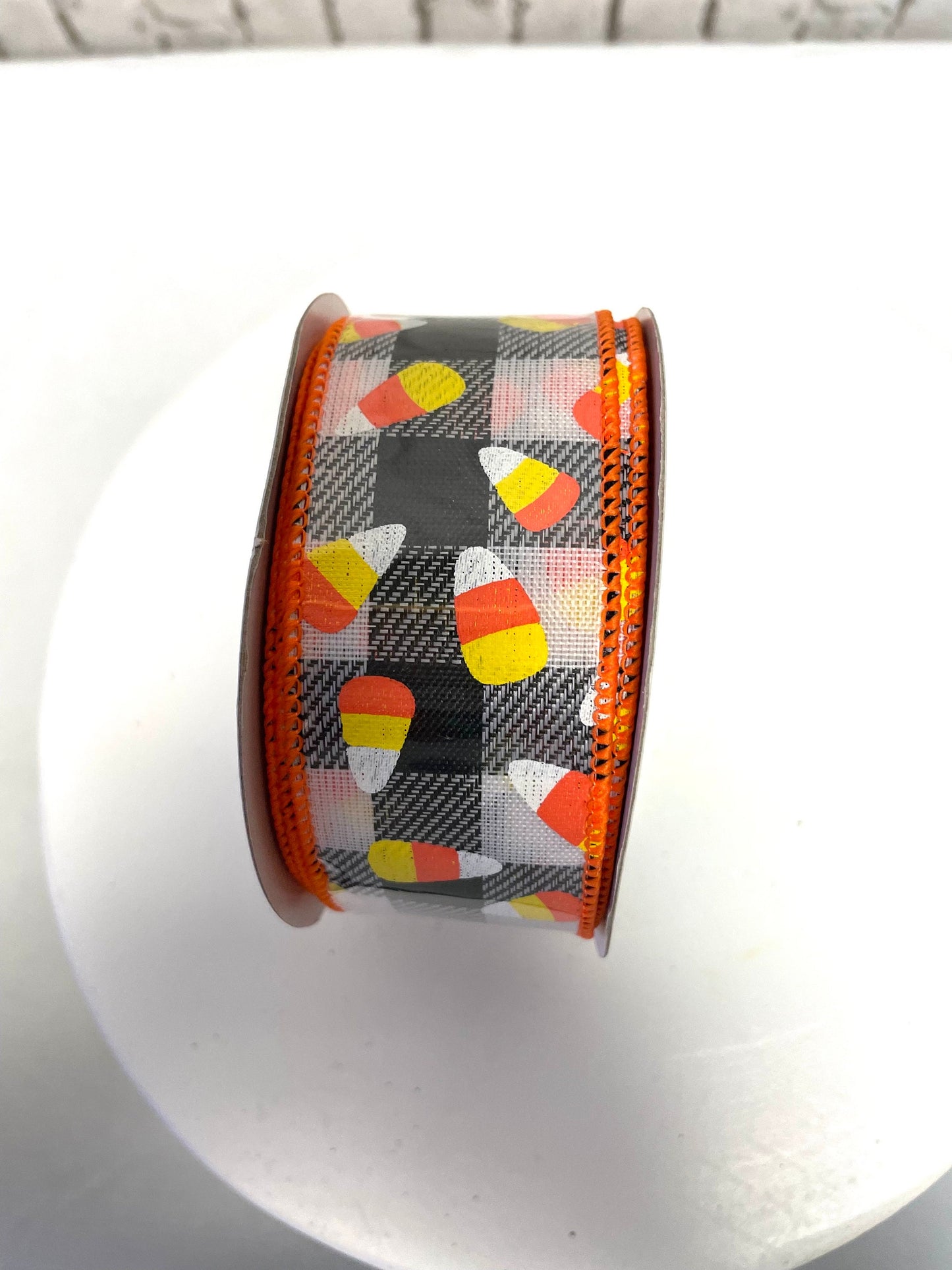 candy corn Buffalo plaid Halloween ribbon, RGF1055x6, Halloween candy corn ribbon, fall ribbon, Halloween ribbon