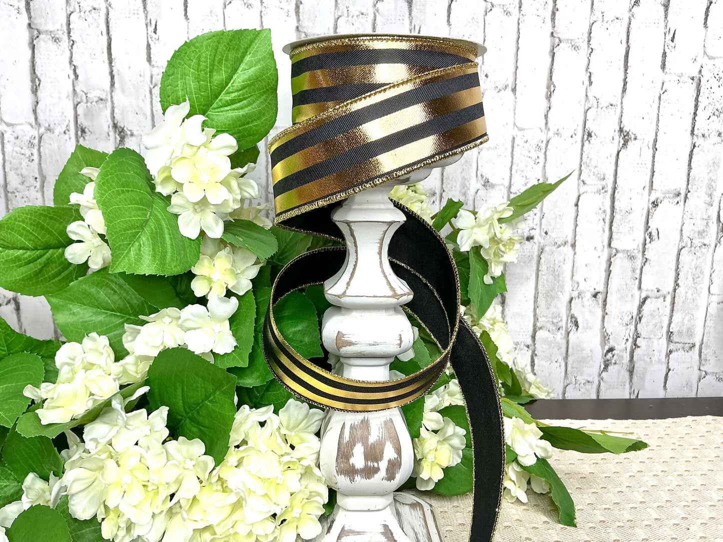 Black and gold stripes ribbon, RGE142886-1.5”