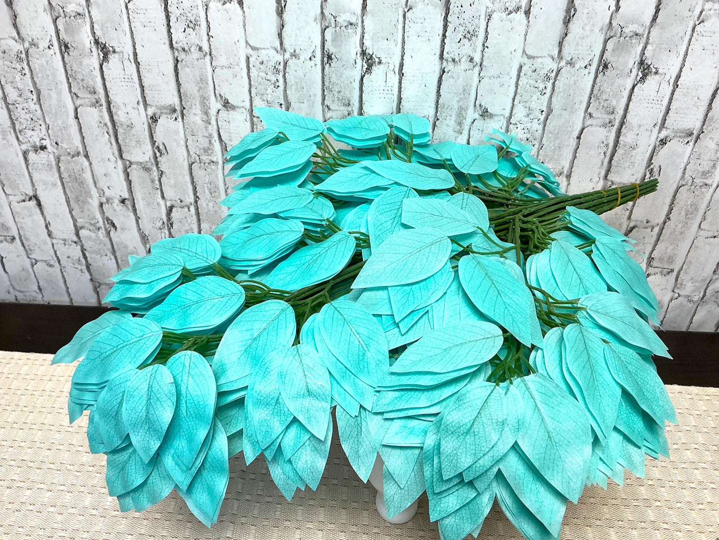 Robin Egg Blue Ficus Leaf Bundle, 12pc per bundle, 23” L, FG633742