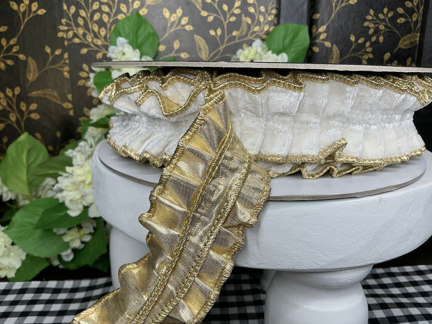 White Velvet Ruffle Ribbon - John Mark Ribbon