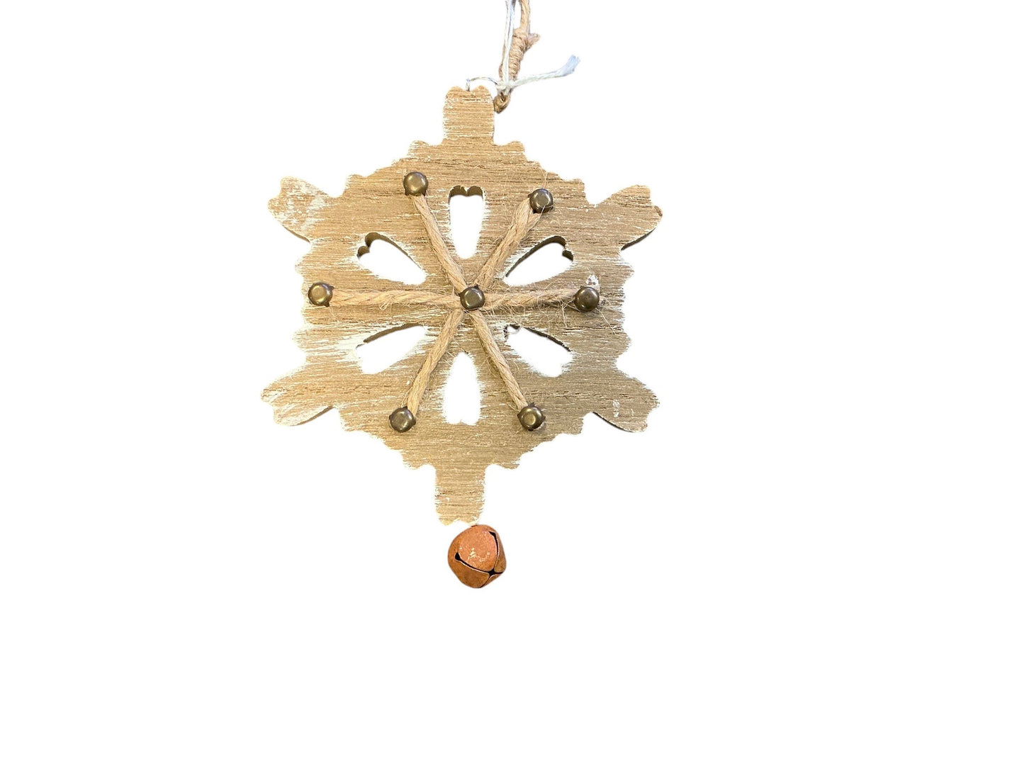 wood snowflake Christmas ornament or wreath attachment, unique ornament gift