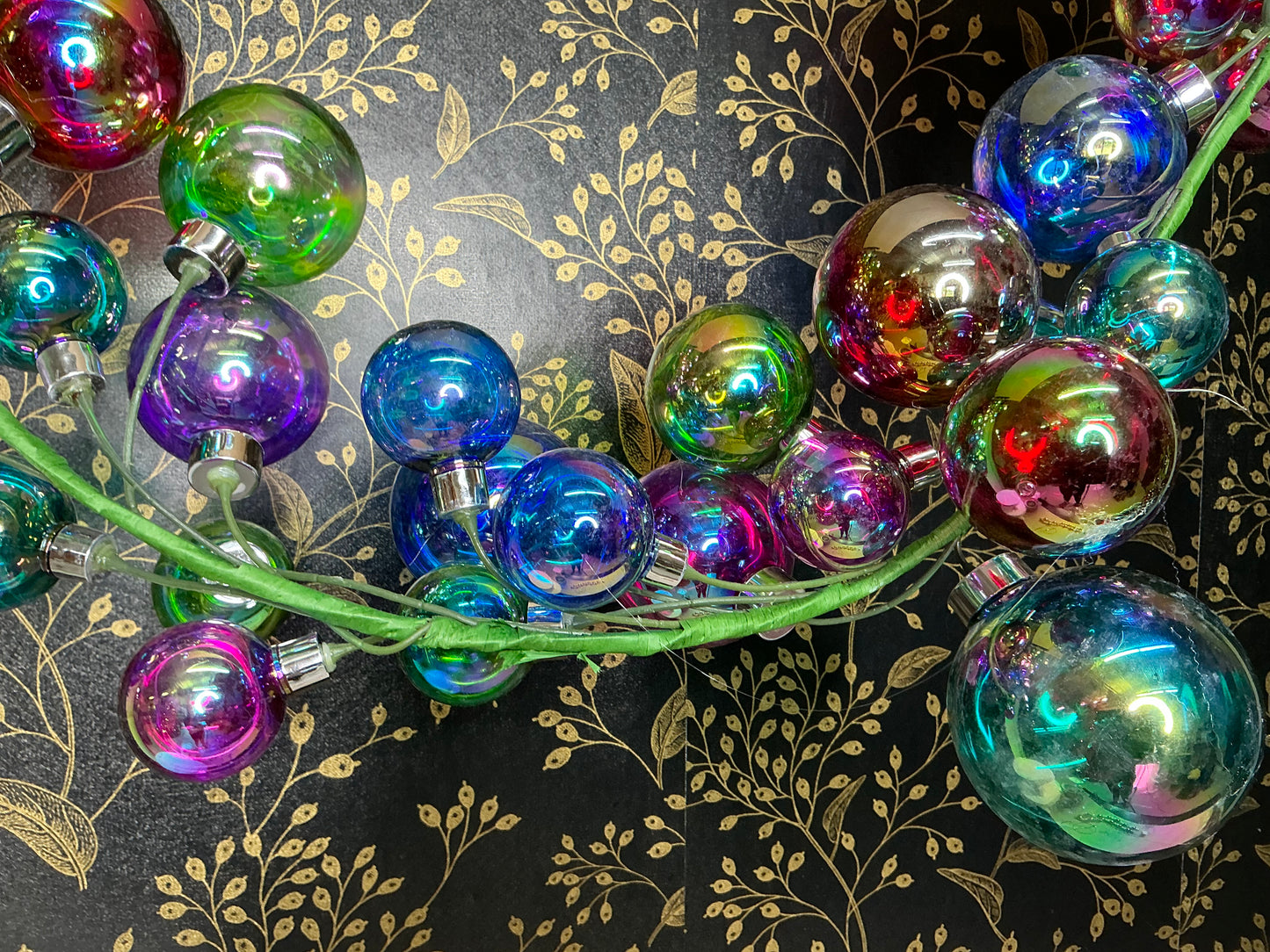 Jewel tone iridescent ball garland, G4533545