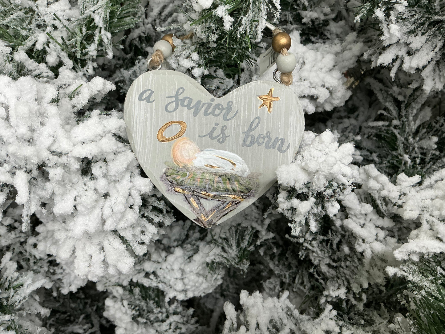 Wood heart baby Jesus ornament, 2094186