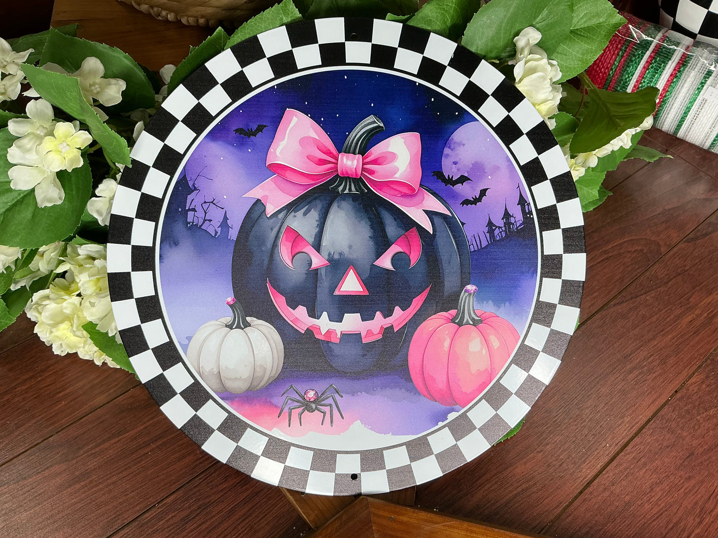 Jack-O-Lantern sign, Pink/Purple - Wreath Attachment