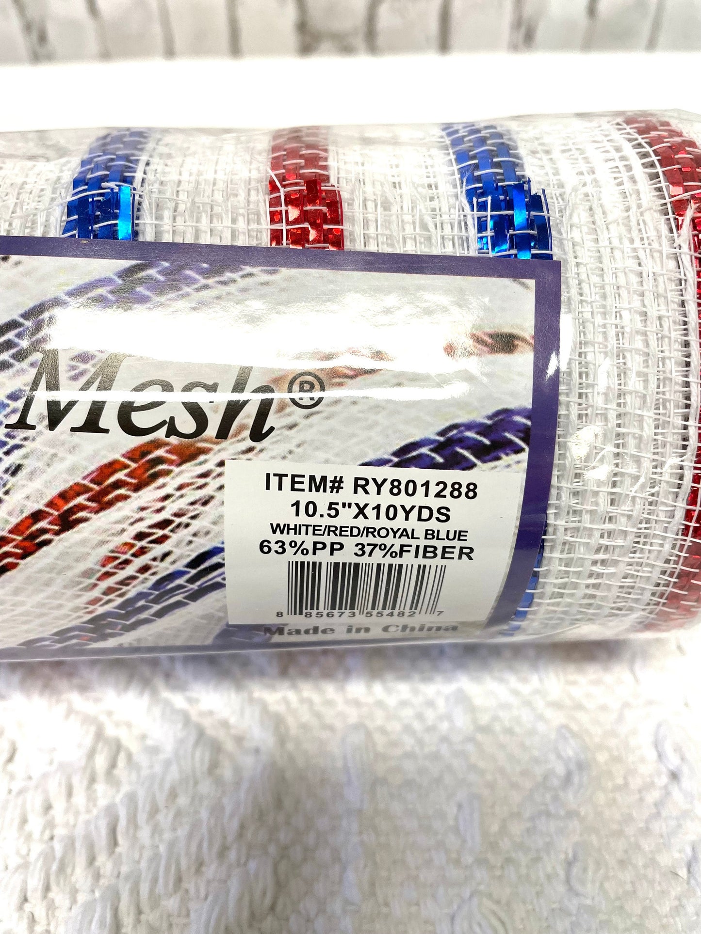 White mesh with red blue stripes, RY801288, white mesh, patriotic mesh, Memorial Day mesh, July 4th mesh, Veterans Day mesh