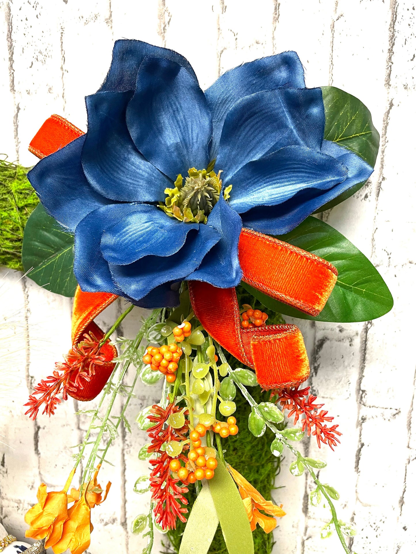 Fall wreath, fall boho wreath, fall decor, blue and orange fall wreath, pumpkin wreath, blue and orange boho decor, shipping included