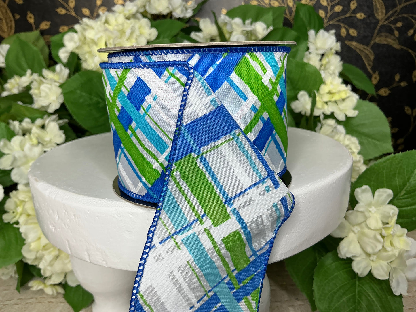 Blue/Green/White Plaid Ribbon - d Stevens - 09-5251