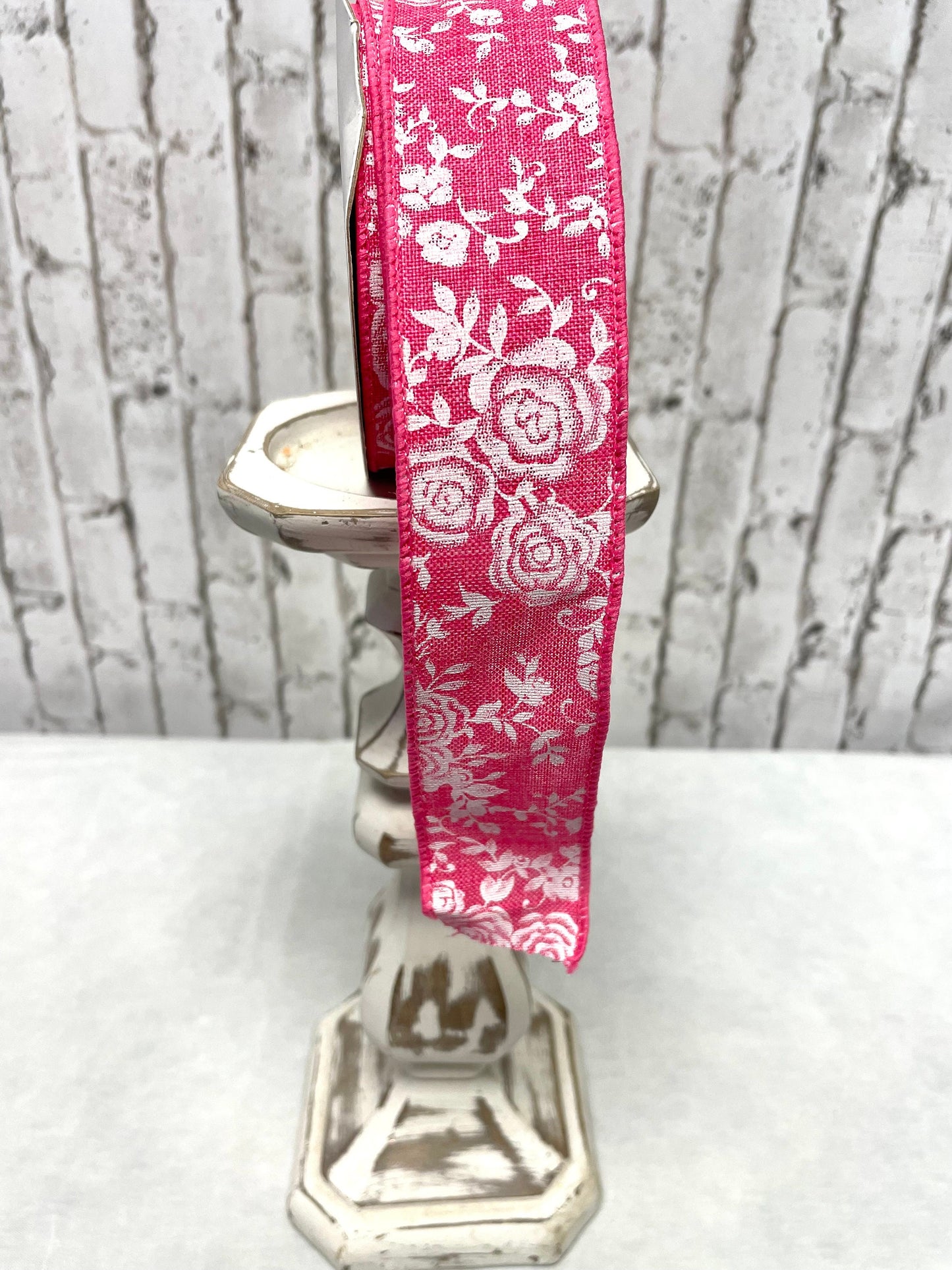 Hot pink floral burlap wired ribbon, RGC186011