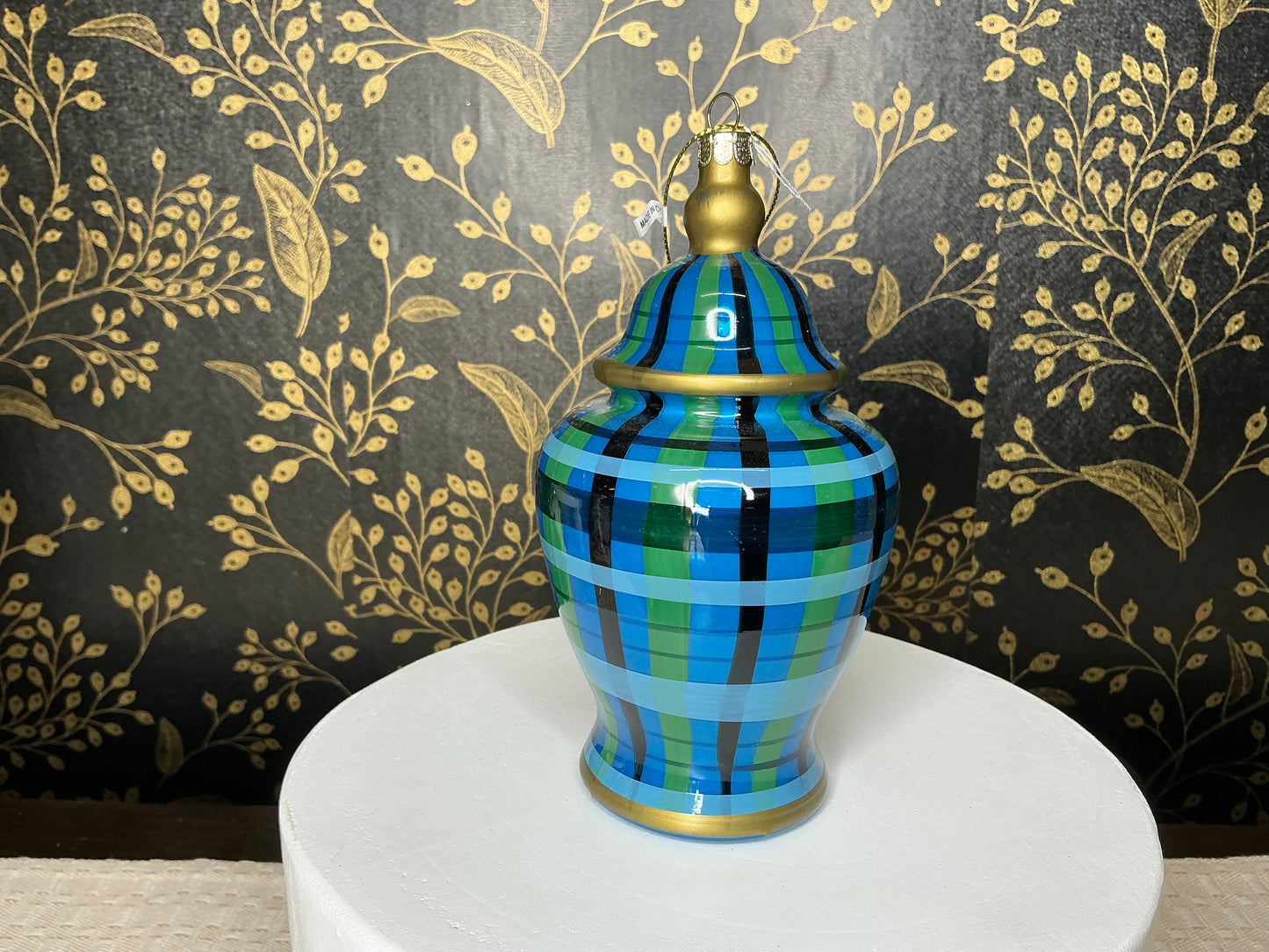 Blue and Green Plaid Jar Ornament, 4452875