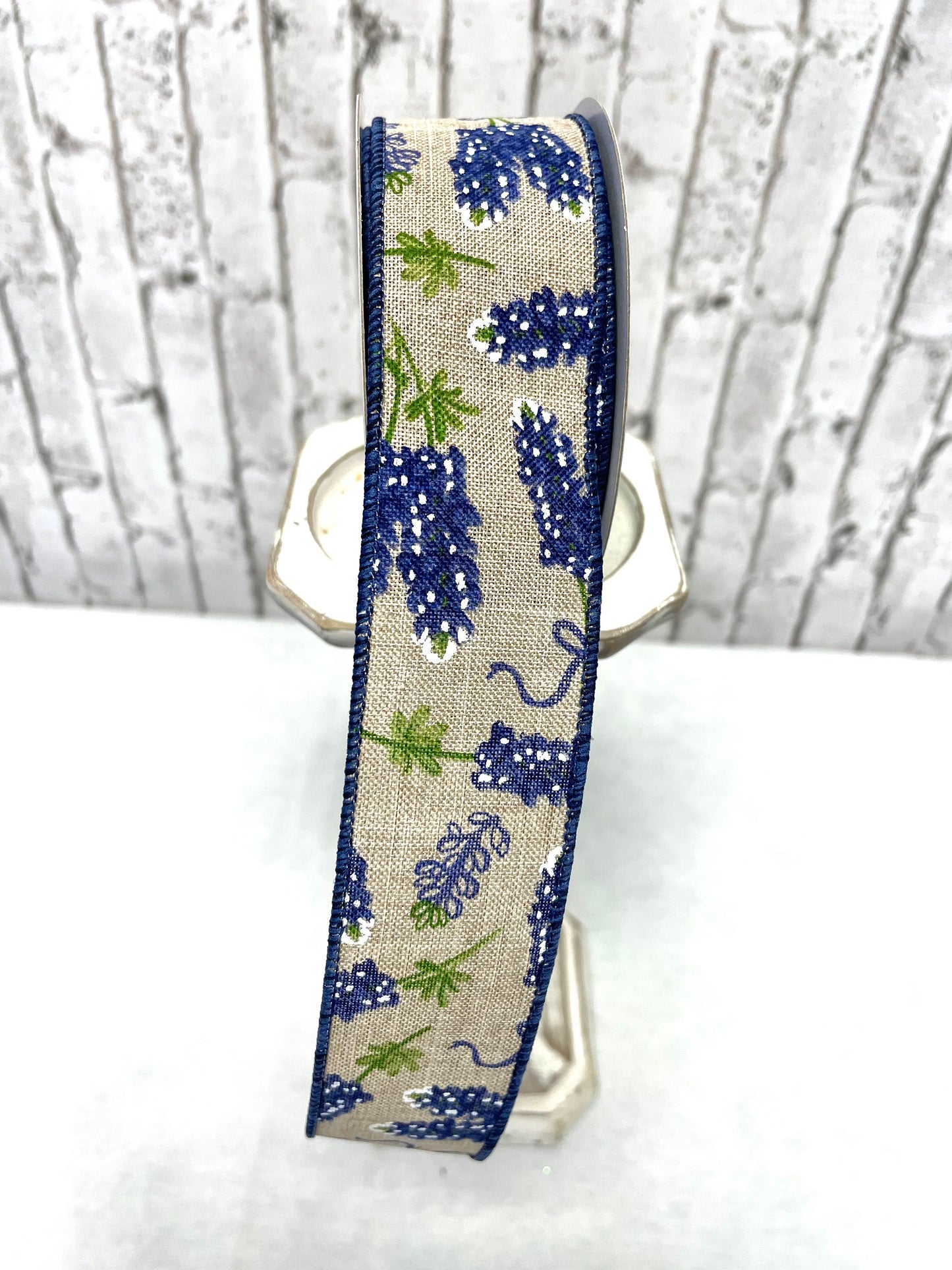 Burlap with blue bonnets, RGF108418, blue bonnet ribbon, spring ribbon, summer ribbon