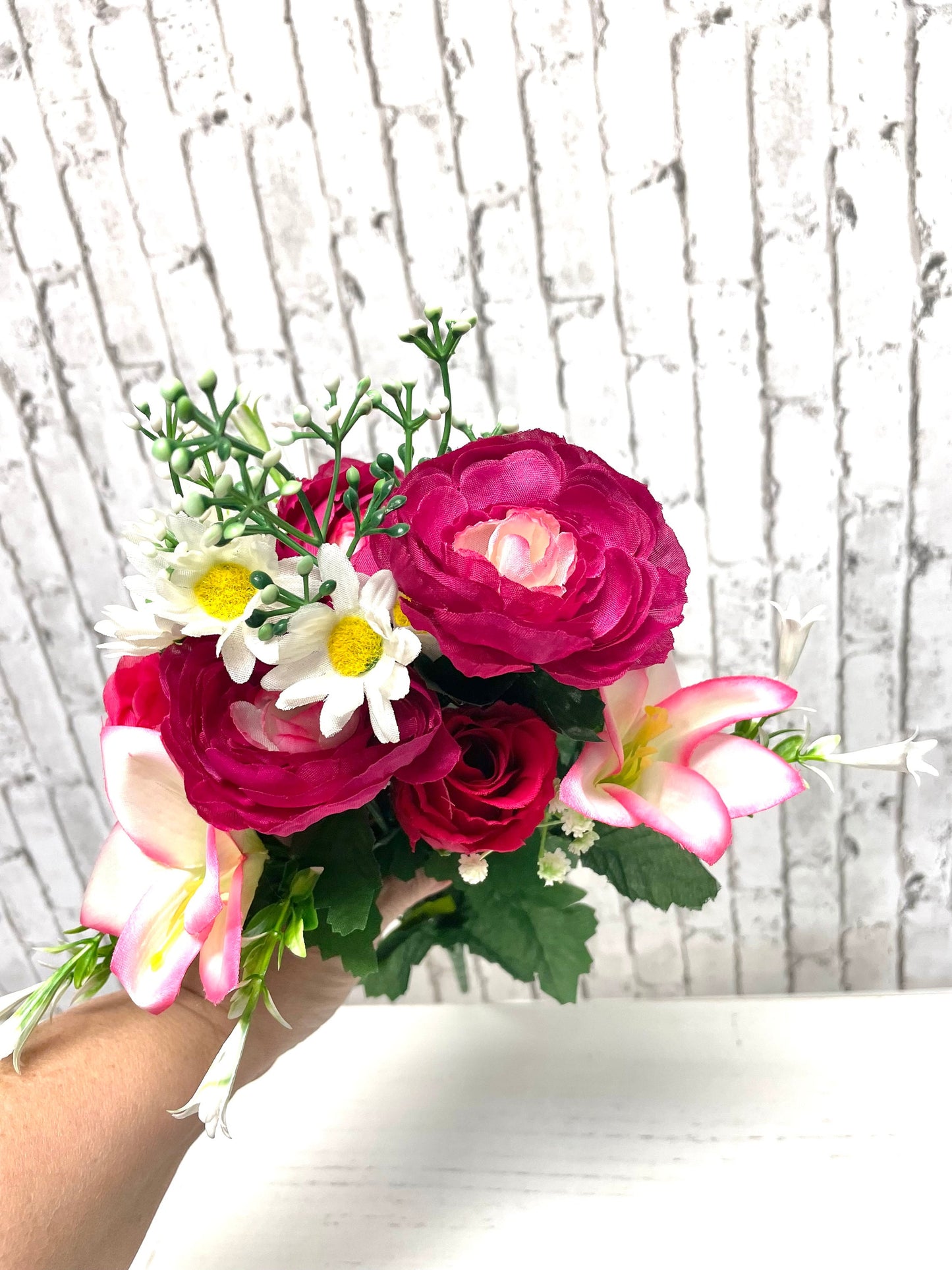 Lily rose bush, 63516BTPK, spring bush, spring silk bush, hot pink and white silk bush, pink spring bush, pink summer bush