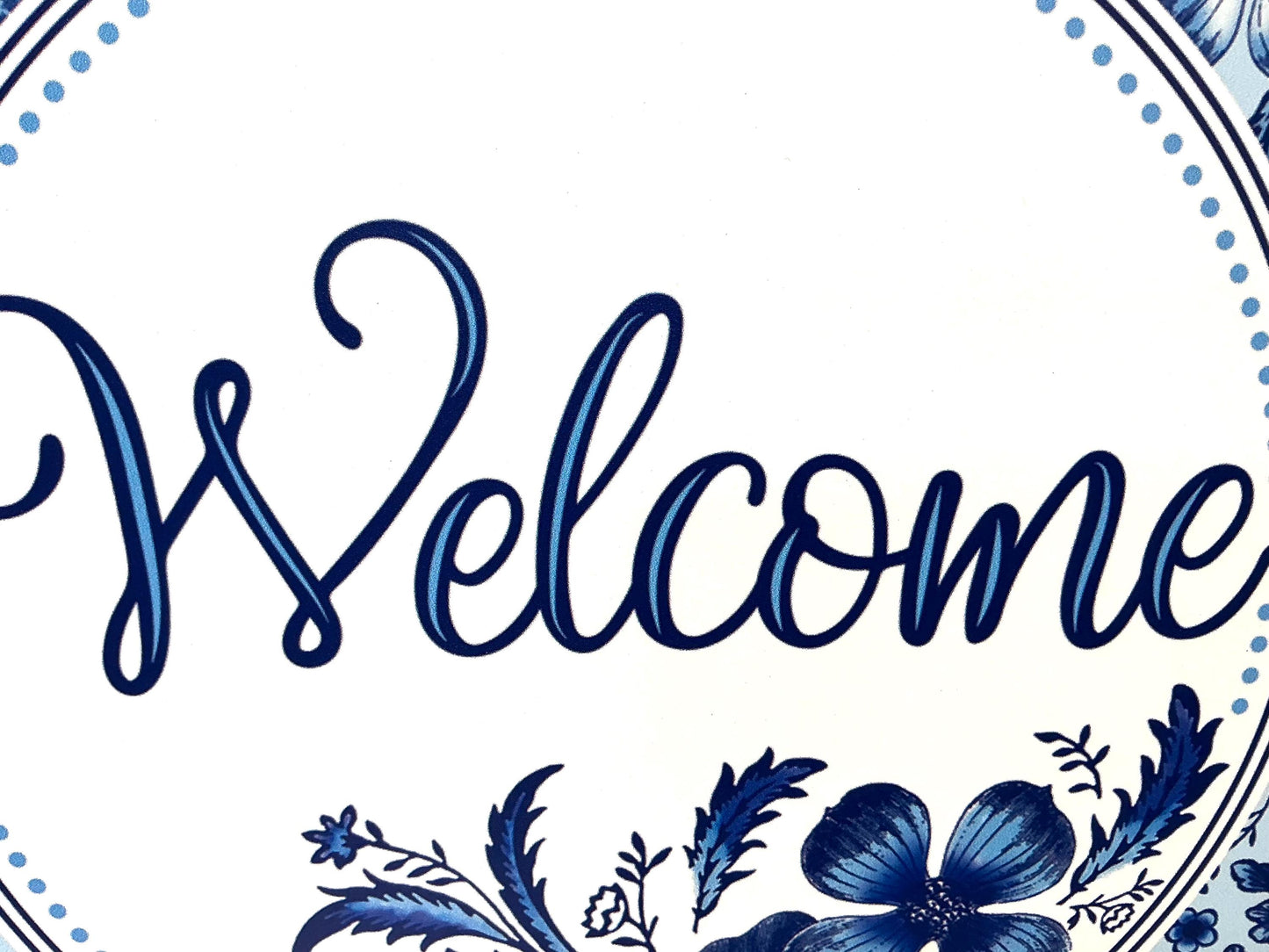 Welcome Sign, Blue and White, 12”, MD1356