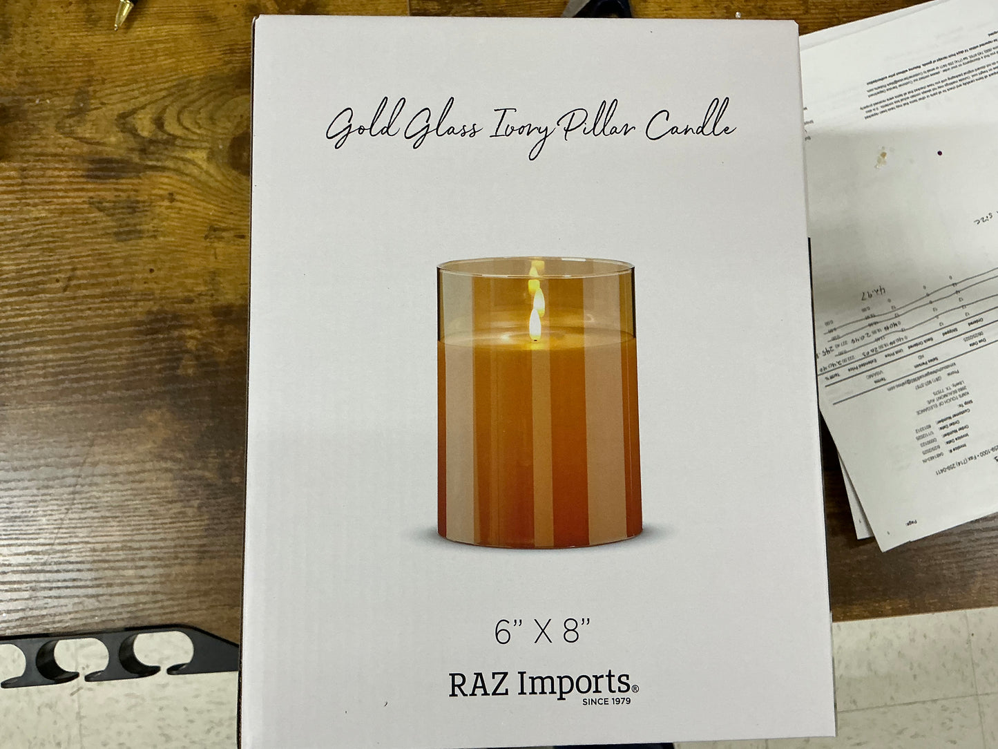 Gold Glass Ivory Pillar Candle, 6x8