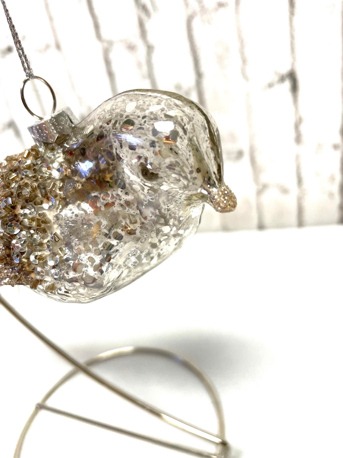 glass and feather bird wreath attachment, Christmas ornament, unique Christmas gift