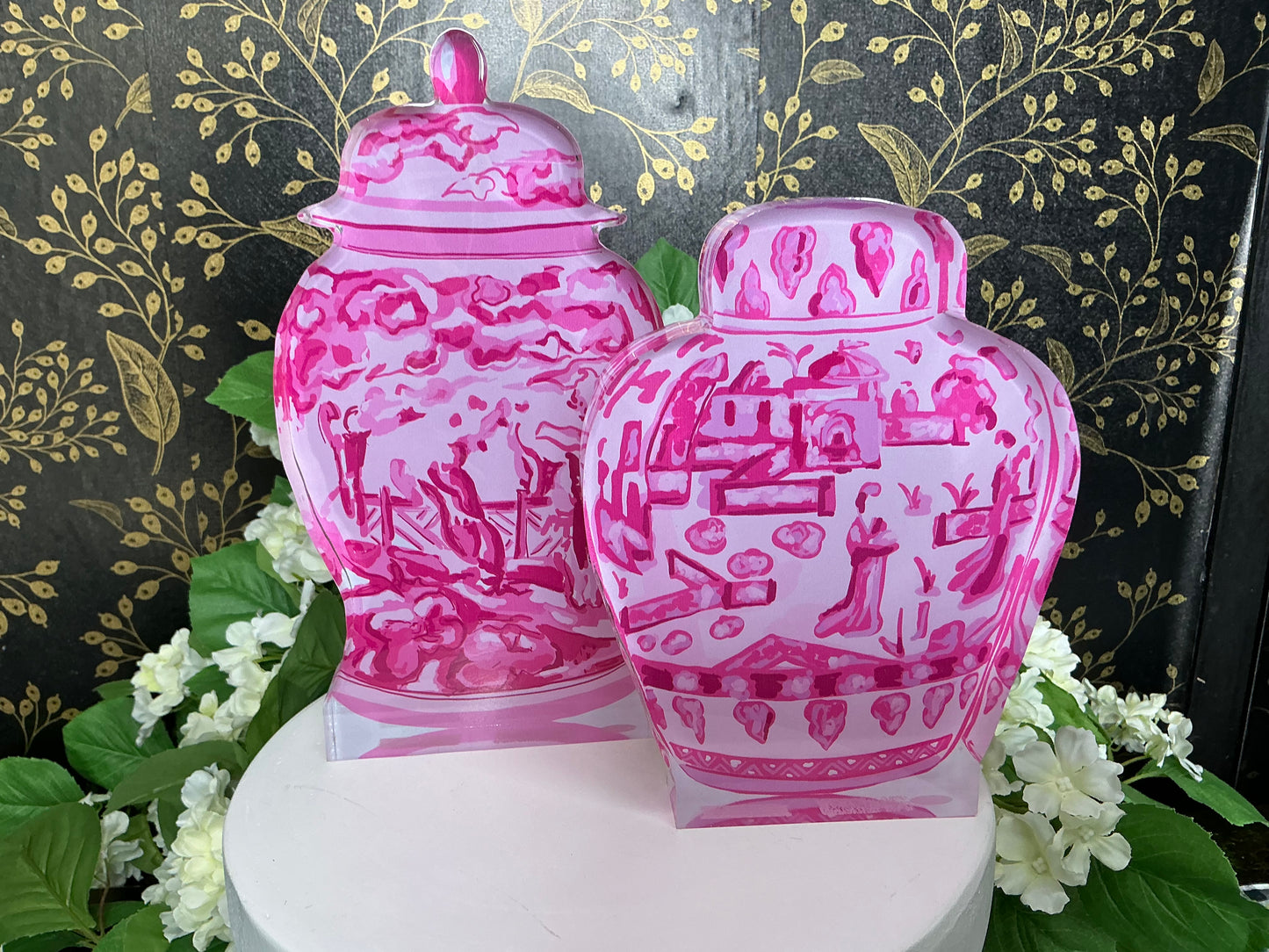Pink Chinoiserie acrylic cut out set - 4527948
