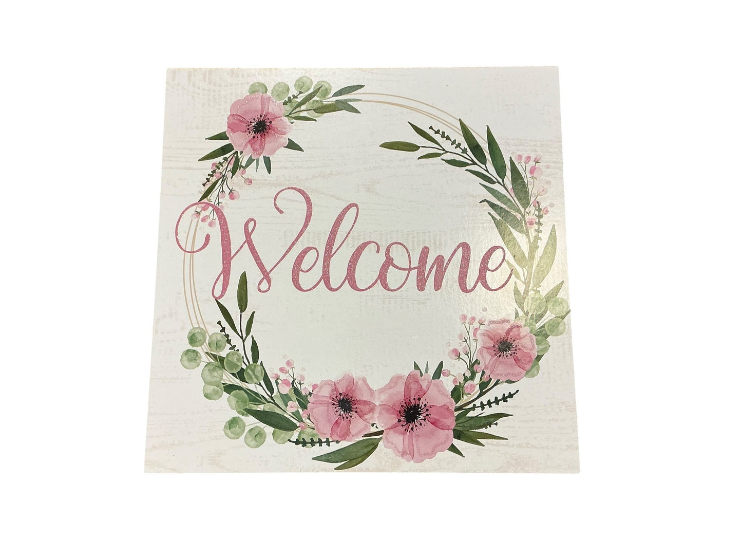welcome wreath sign, AP889215, pink flower welcome wreath sign