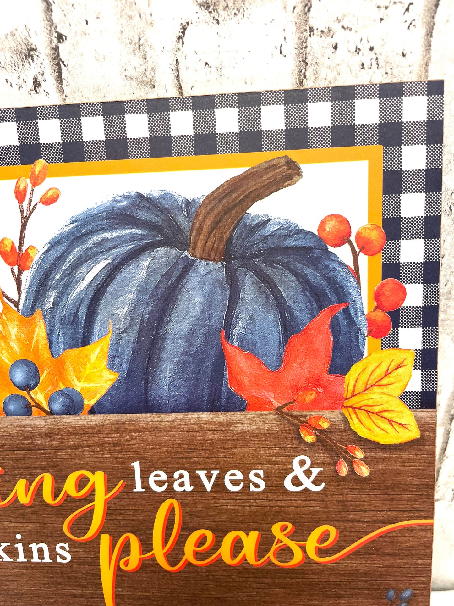 Fall sign, navy fall pumpkin sign, fall leaves please sign, AP7216