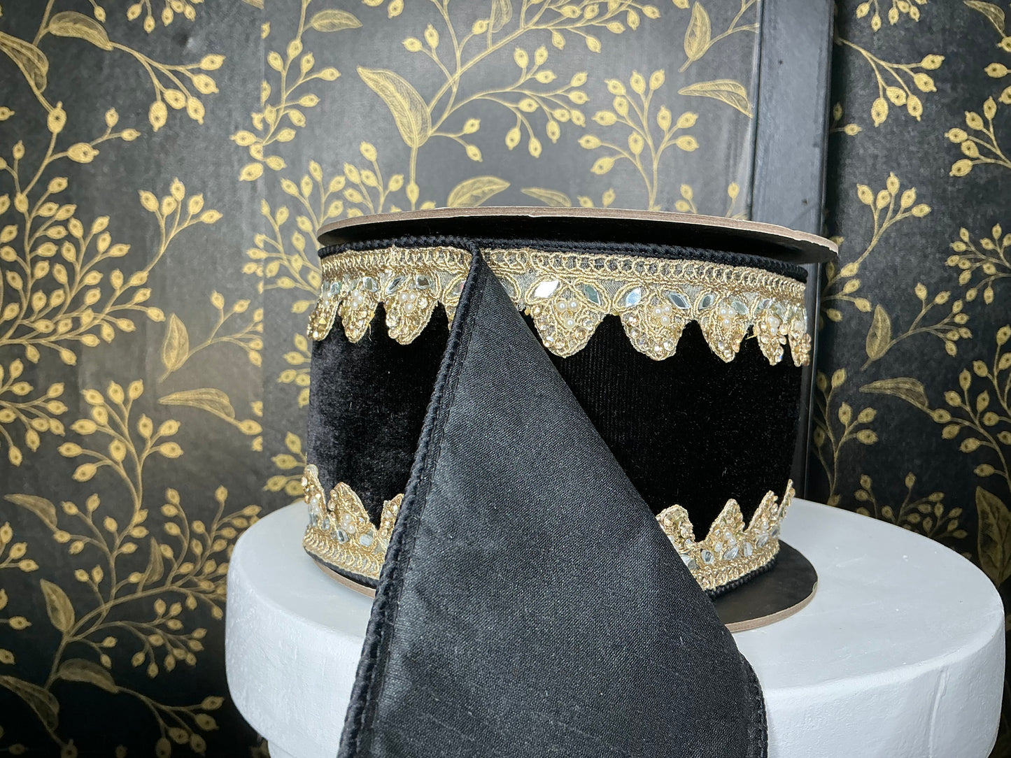 Black Velvet ribbon with Gold Trim - Vickerman