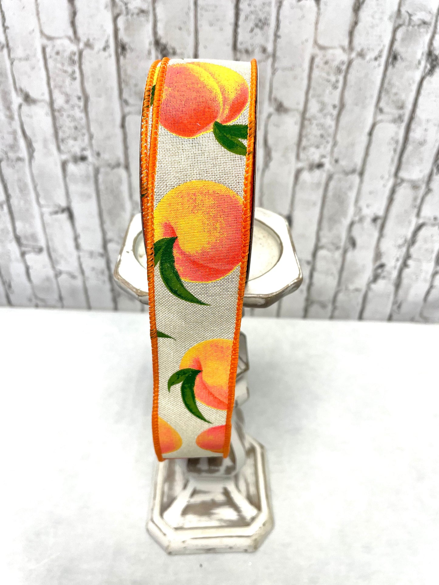 Peach ribbon, peaches ribbon, RGC1223C2, burlap ribbon with peaches