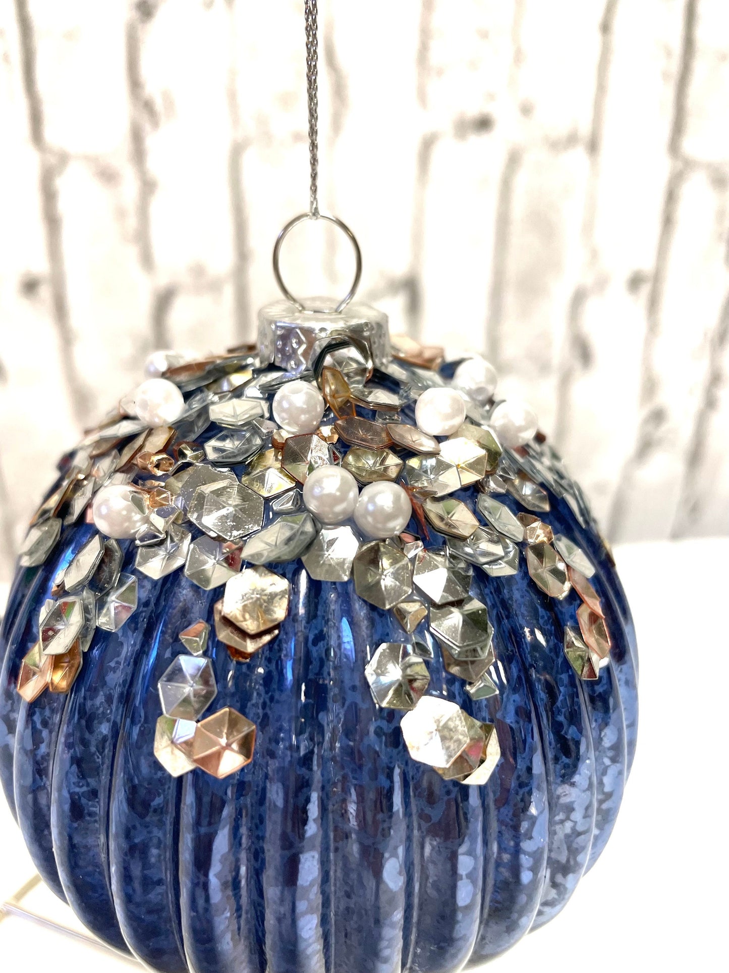 Blue Glass ball wreath embellishment, glass ball Christmas ornament, unique gift.