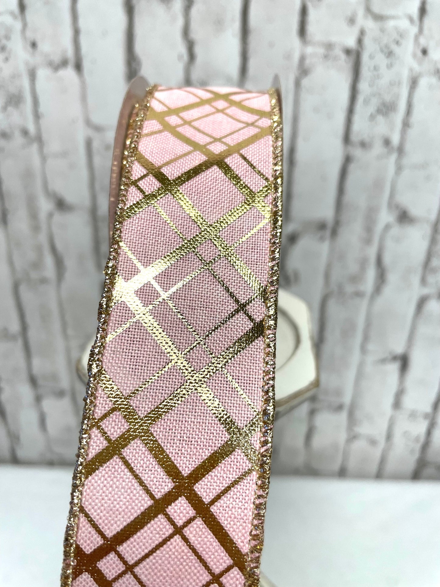pink gold diagonal striped ribbon, RGE1673T7