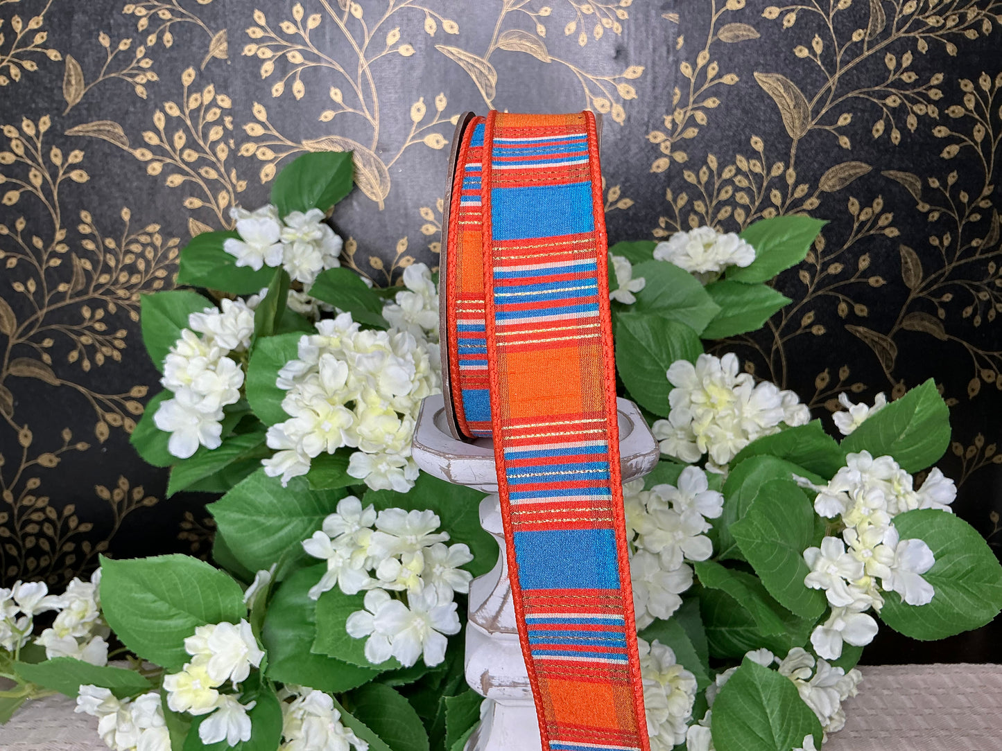 Blue/Orange Plaid Ribbon - d stevens -05-1833