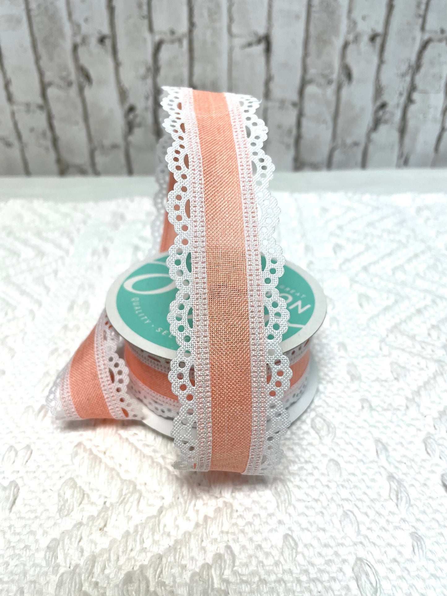 Peach scalloped edge lace ribbon