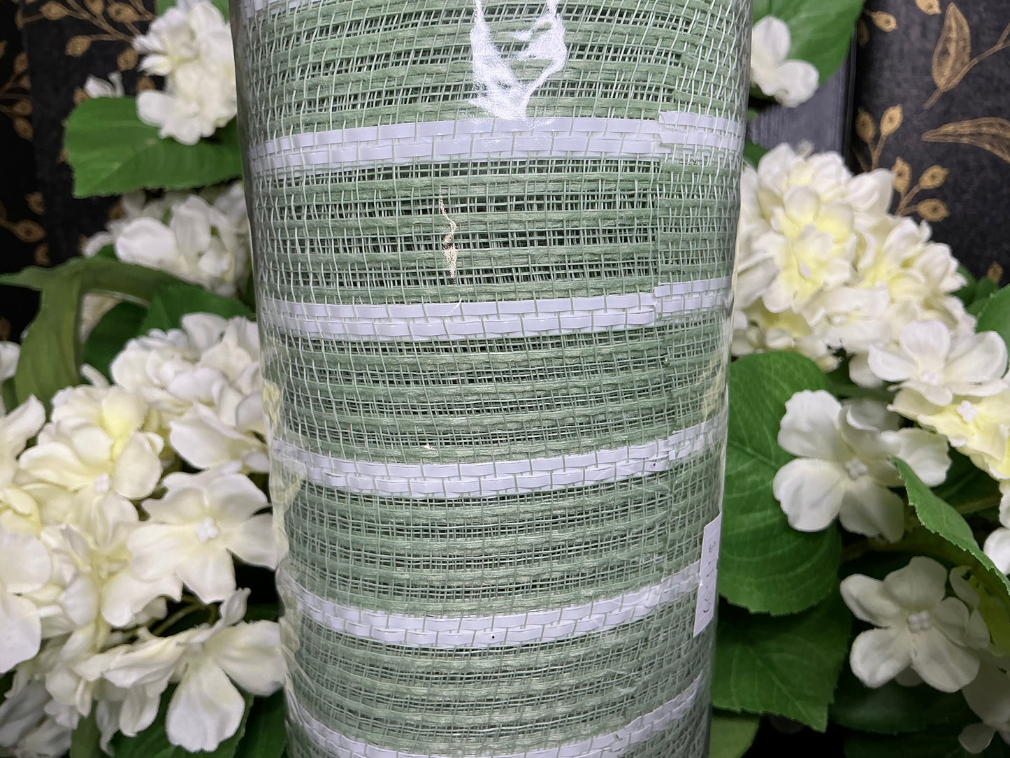 Sage Mesh with thin white stripes