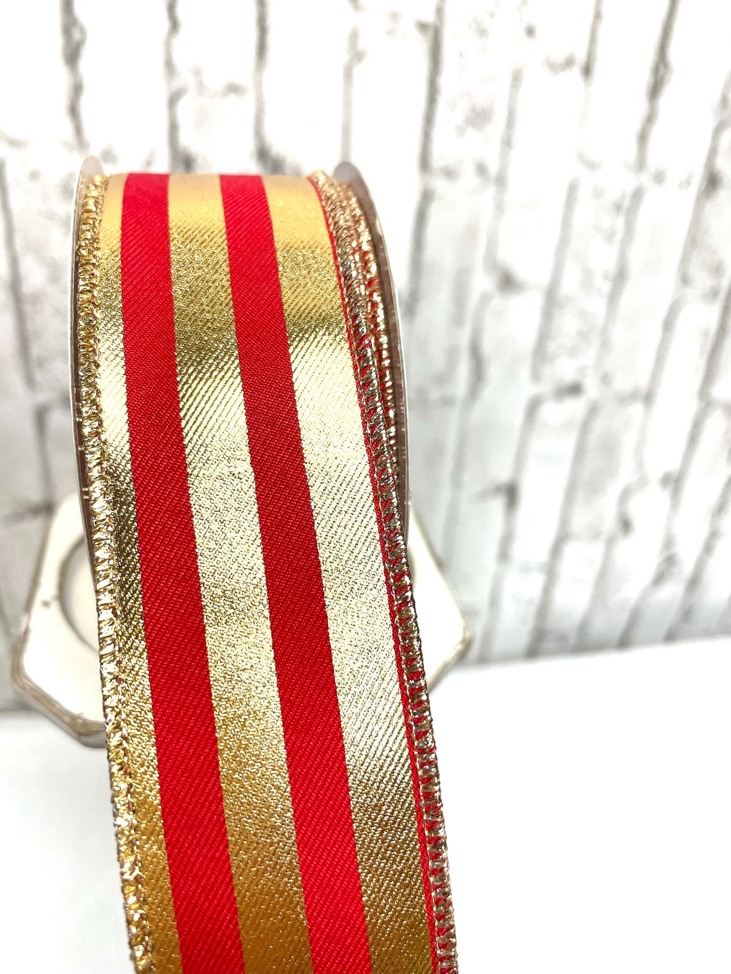 metallic gold and red cabana stripe ribbon, RGE142836