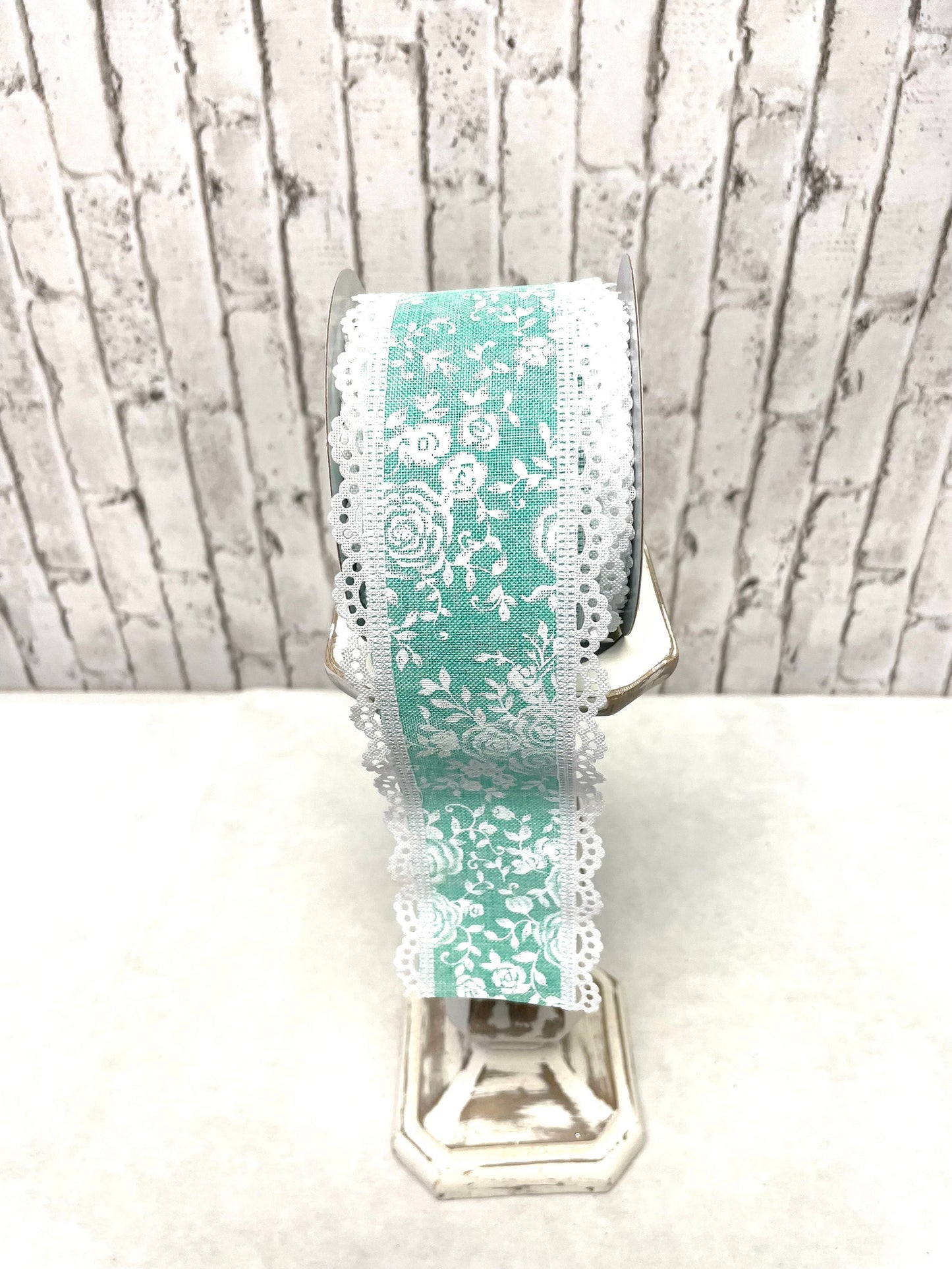 RGA8484X8, teal lace ribbon, teal rose print ribbon