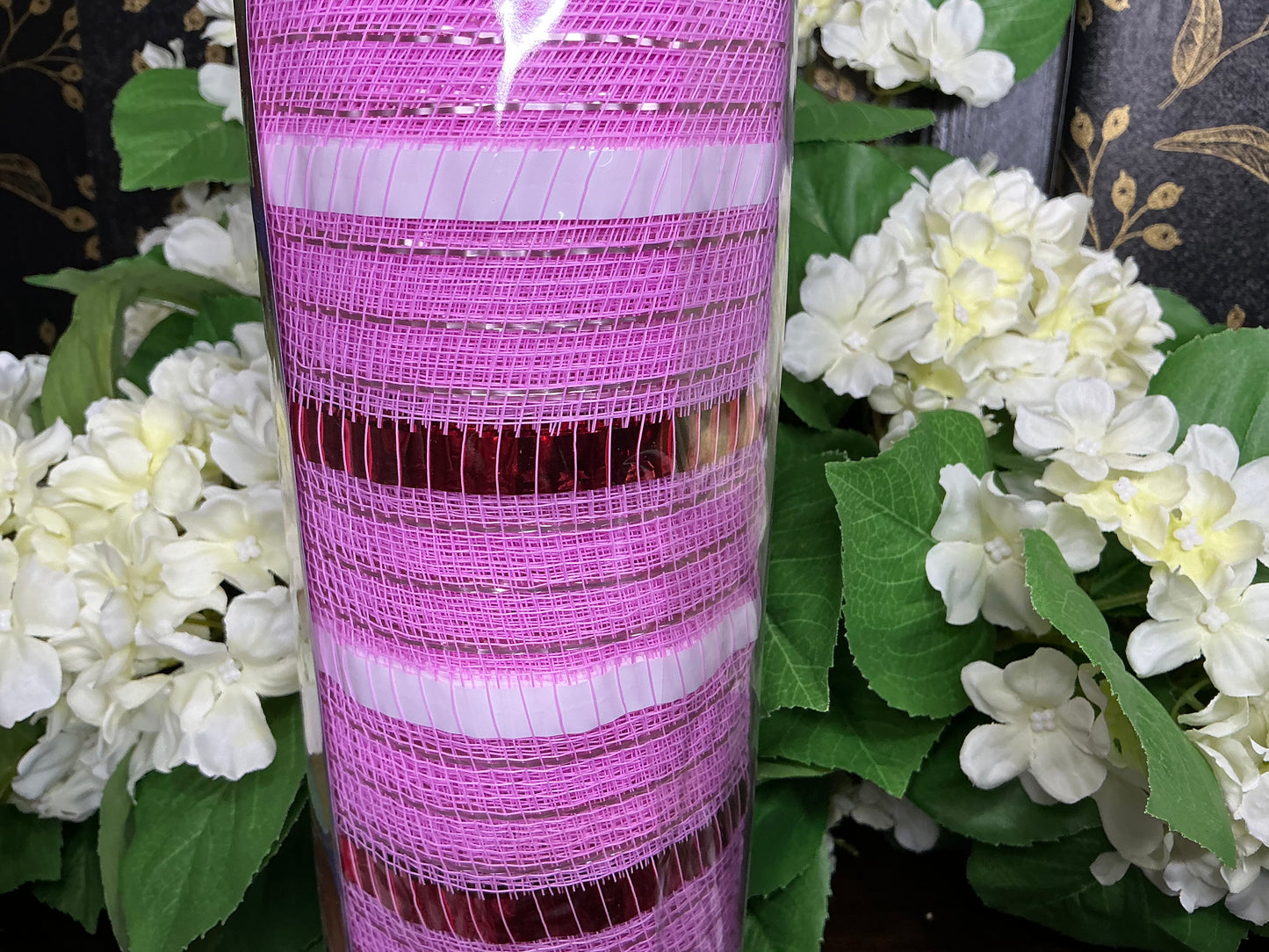Pink Mesh with Red/White Stripes