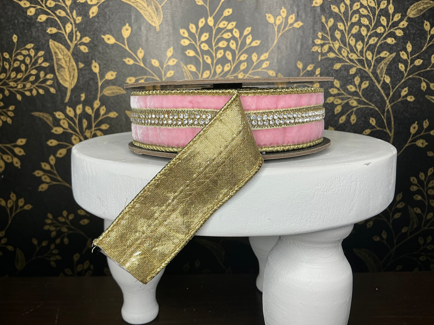 Pink Velvet Ribbon with Gold and Jewels - d stevens