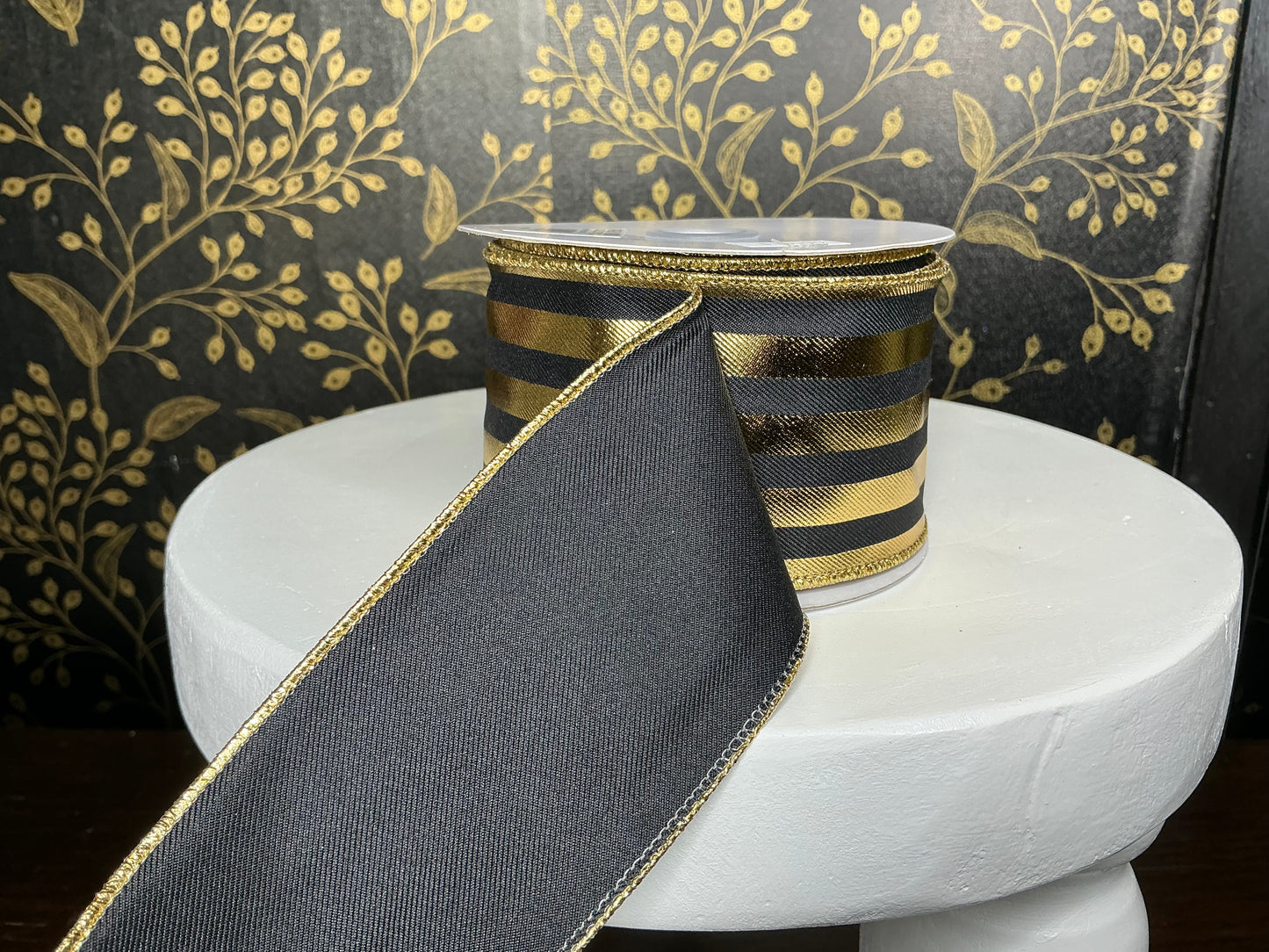 Black Ribbon with Gold Stripes - 2.5”