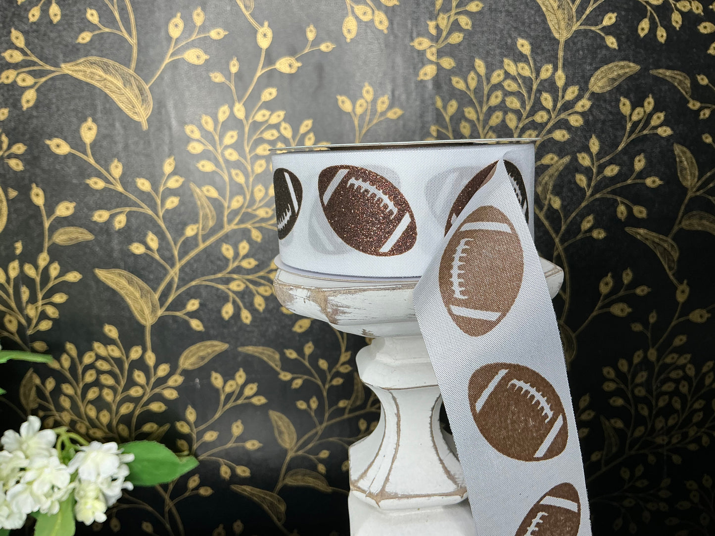 Football Ribbon, White/Brown