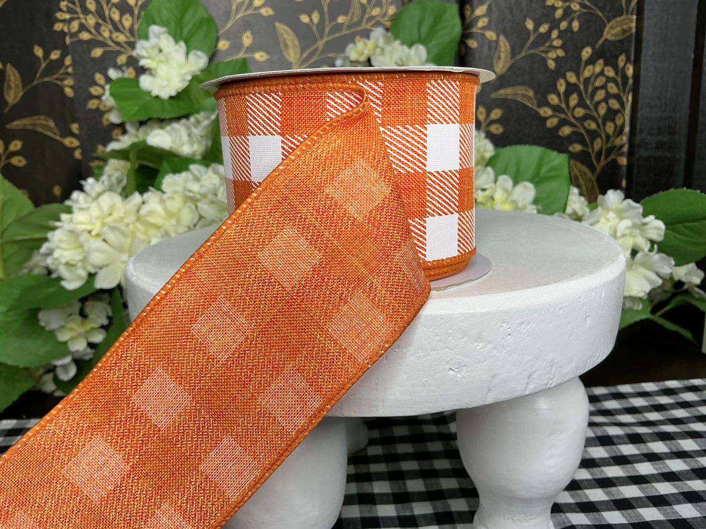 Orange/White Check Ribbon