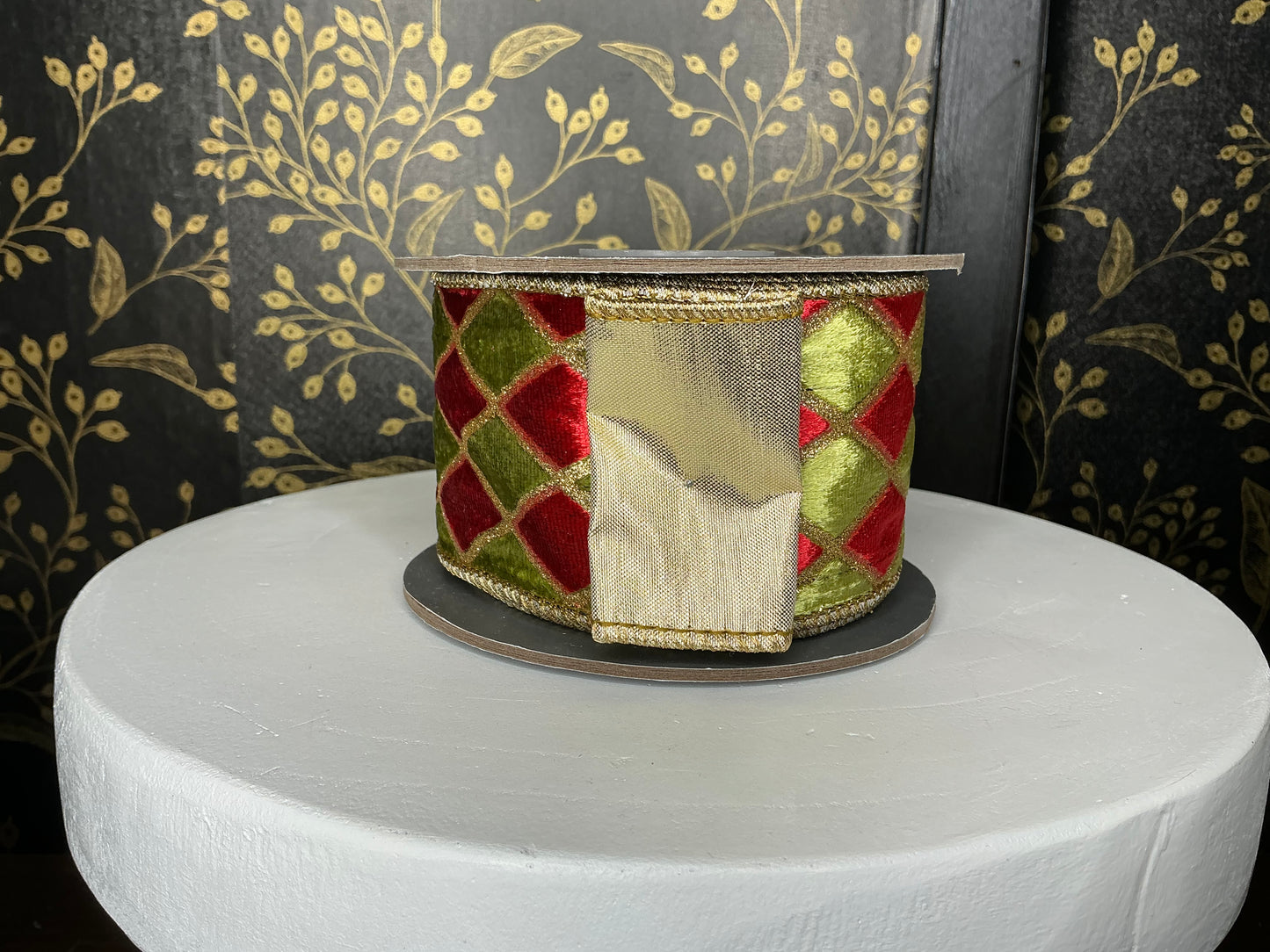 Red/Green Velvet Harlequin Ribbon - Reliant Ribbon