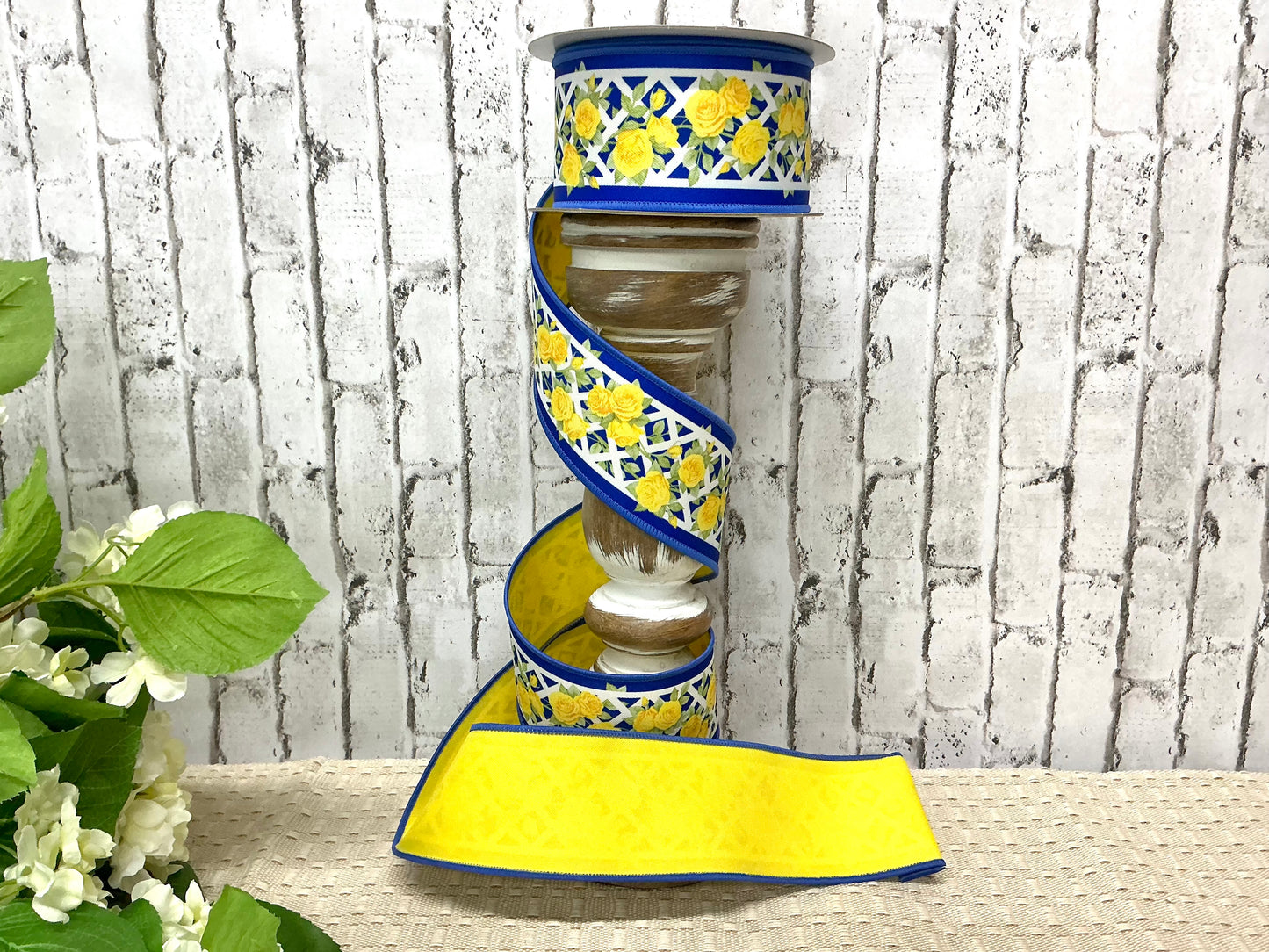 Blue with yellow rose Ribbon, D’Lux Ribbon, Designer Ribbon, LX100625