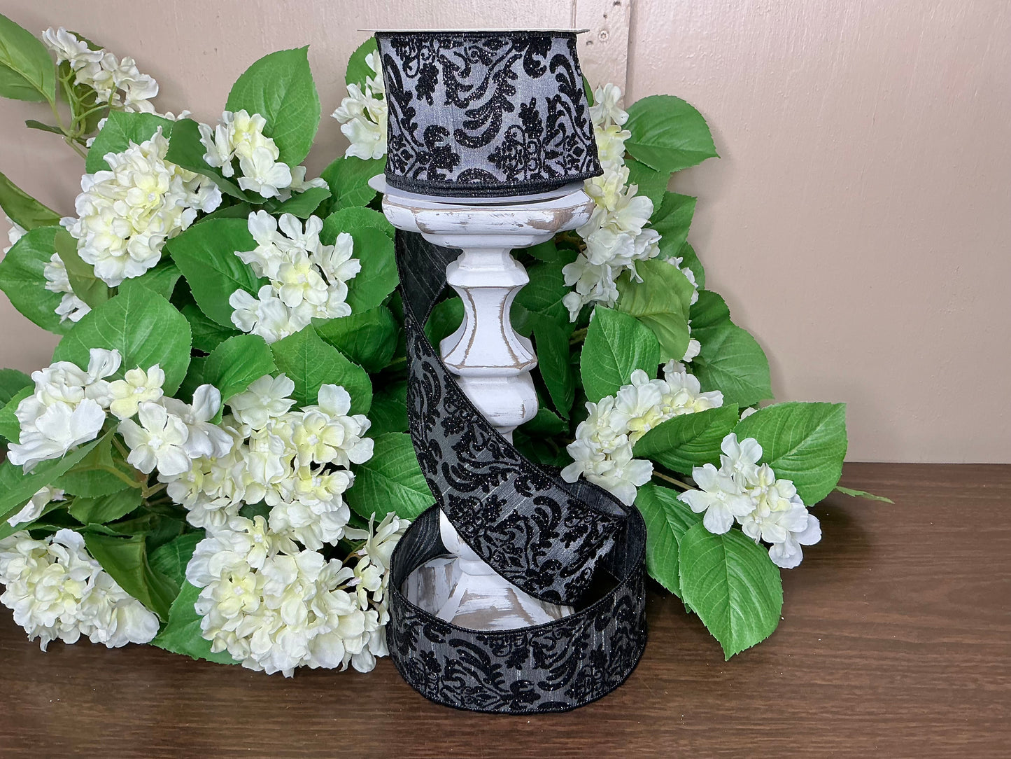 Black and Grey Damask Ribbon, RGB132710