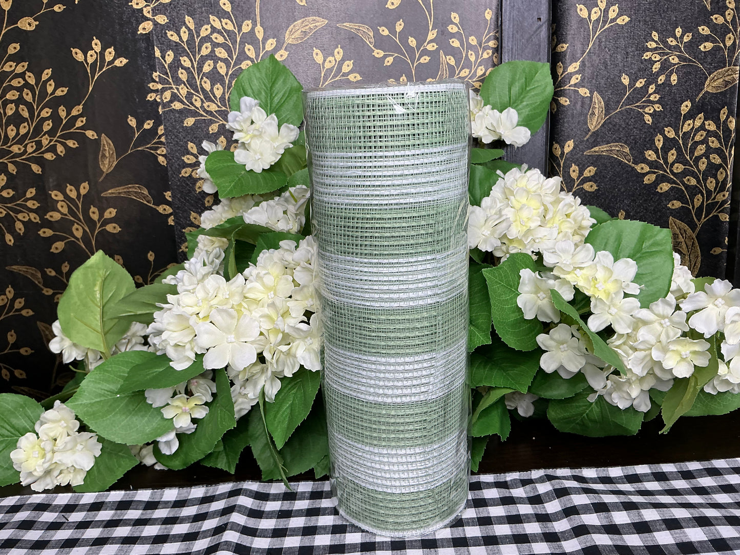 Sage/White Striped Mesh