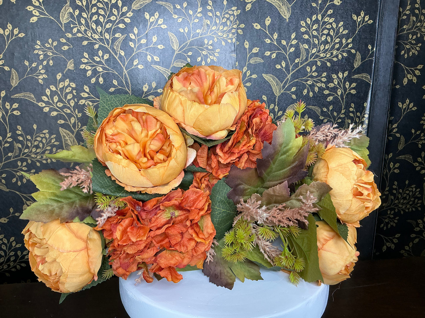 Orange Peony and Hydrangea Bush - 20137-OR