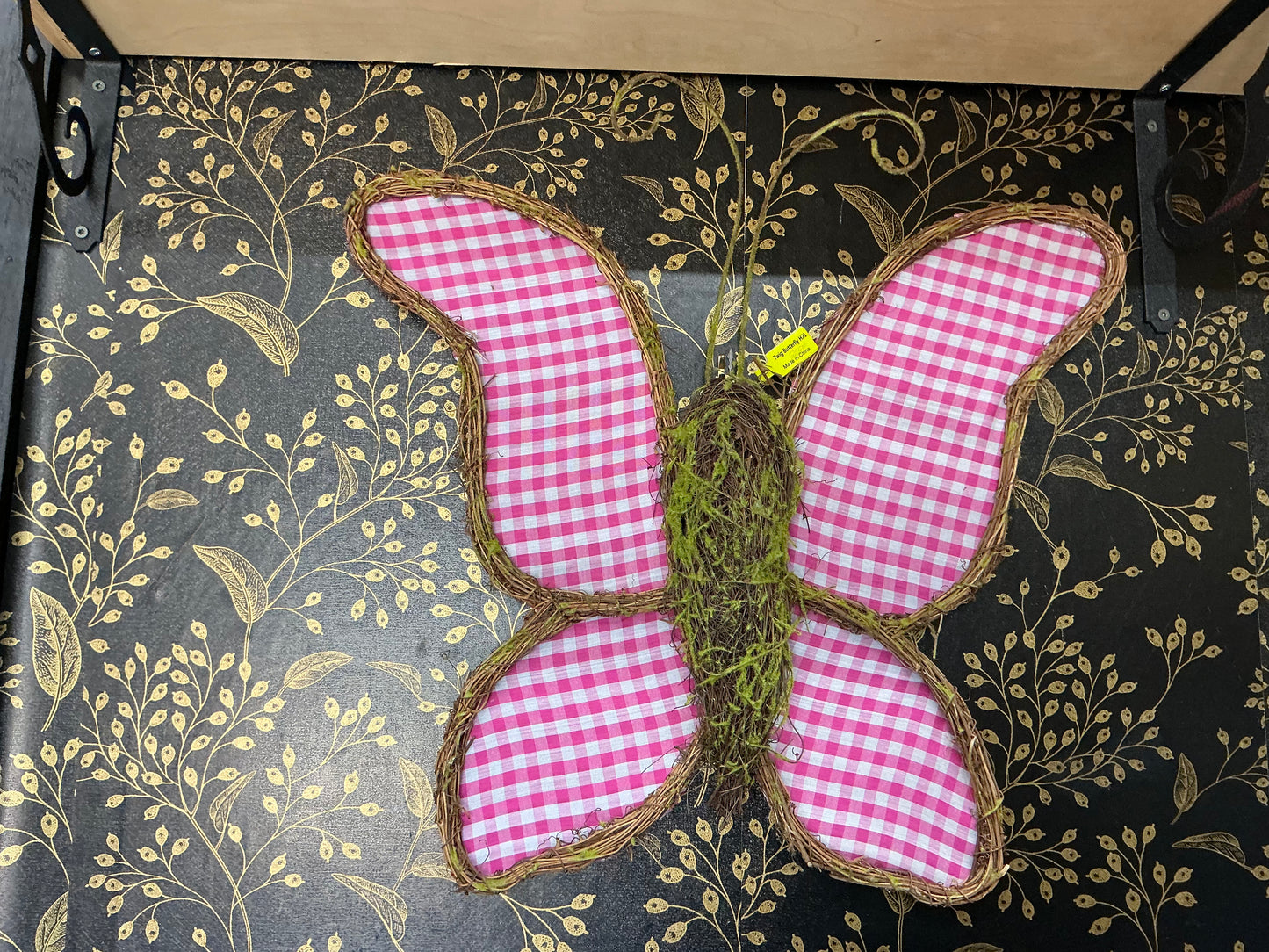 Pink Butterfly with moss - Grapevine Shape